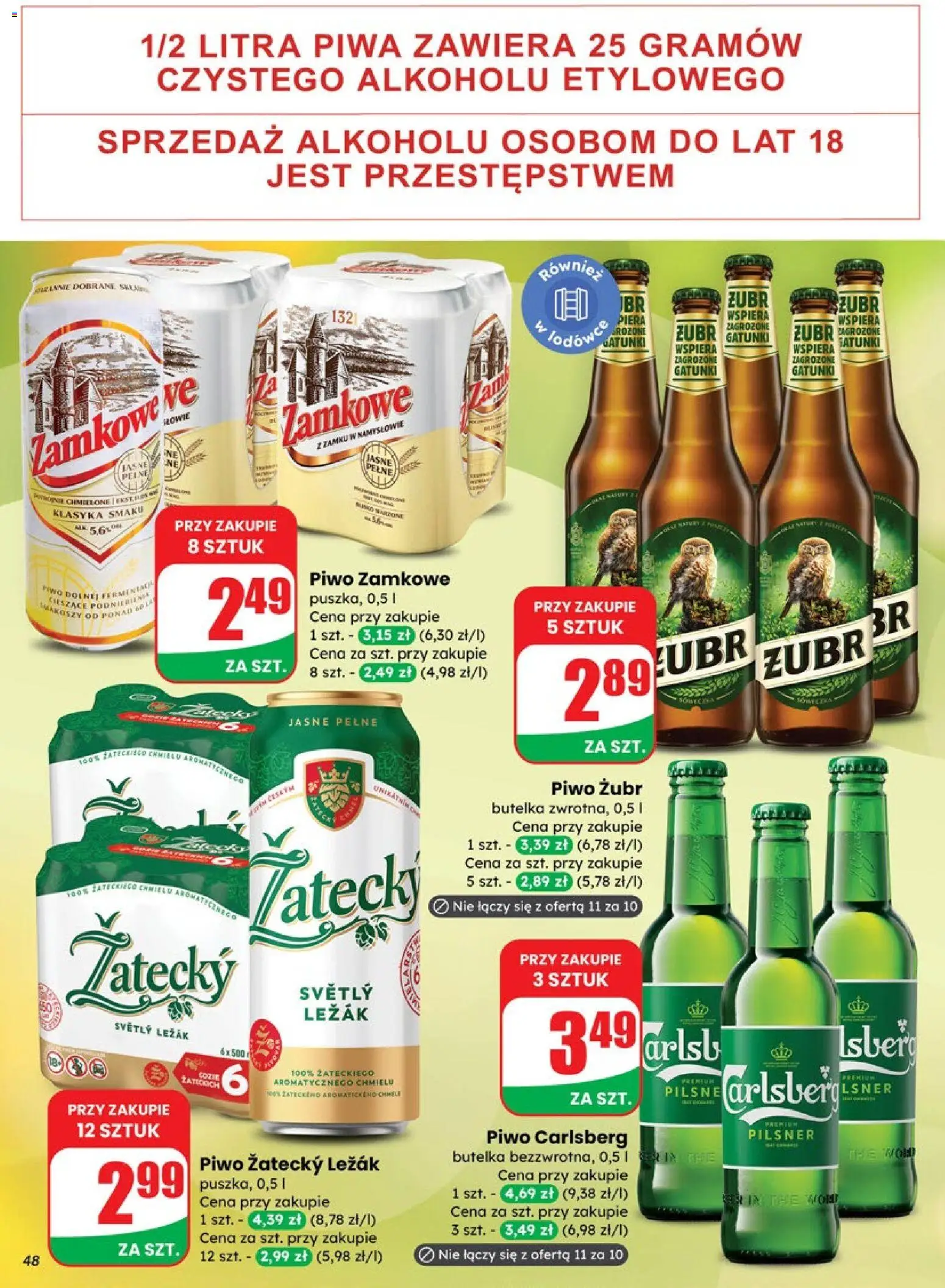 Dino Gazetka od 29.10.2025 | Strona: 48 | Produkty: Piwo żubr, Leżak, Piwo Carlsberg, Piwo