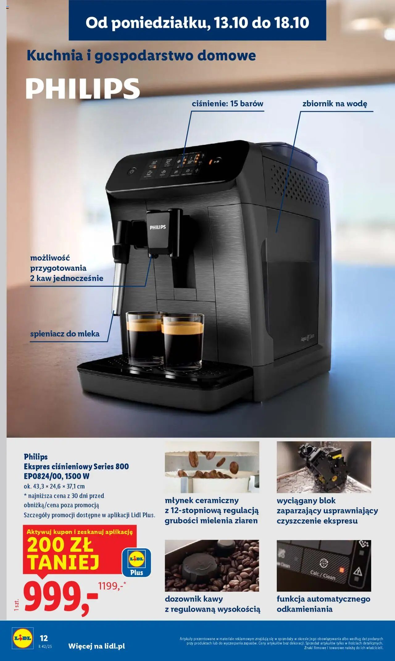 Lidl Katalog od 13.10.2025 | Strona: 12 | Produkty: Ekspres ciśnieniowy, Mleka, Młynek, Spieniacz do mleka