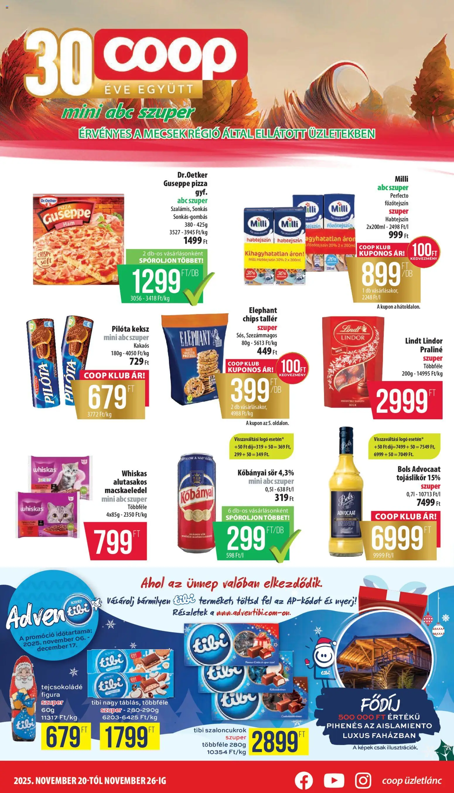 COOP akciós ujság - amely érvényes a következő dátumtól: 20.11.2025 | Oldal: 1 | Termékek: Chips, Főzőtejszín, Tojáslikőr, Keksz