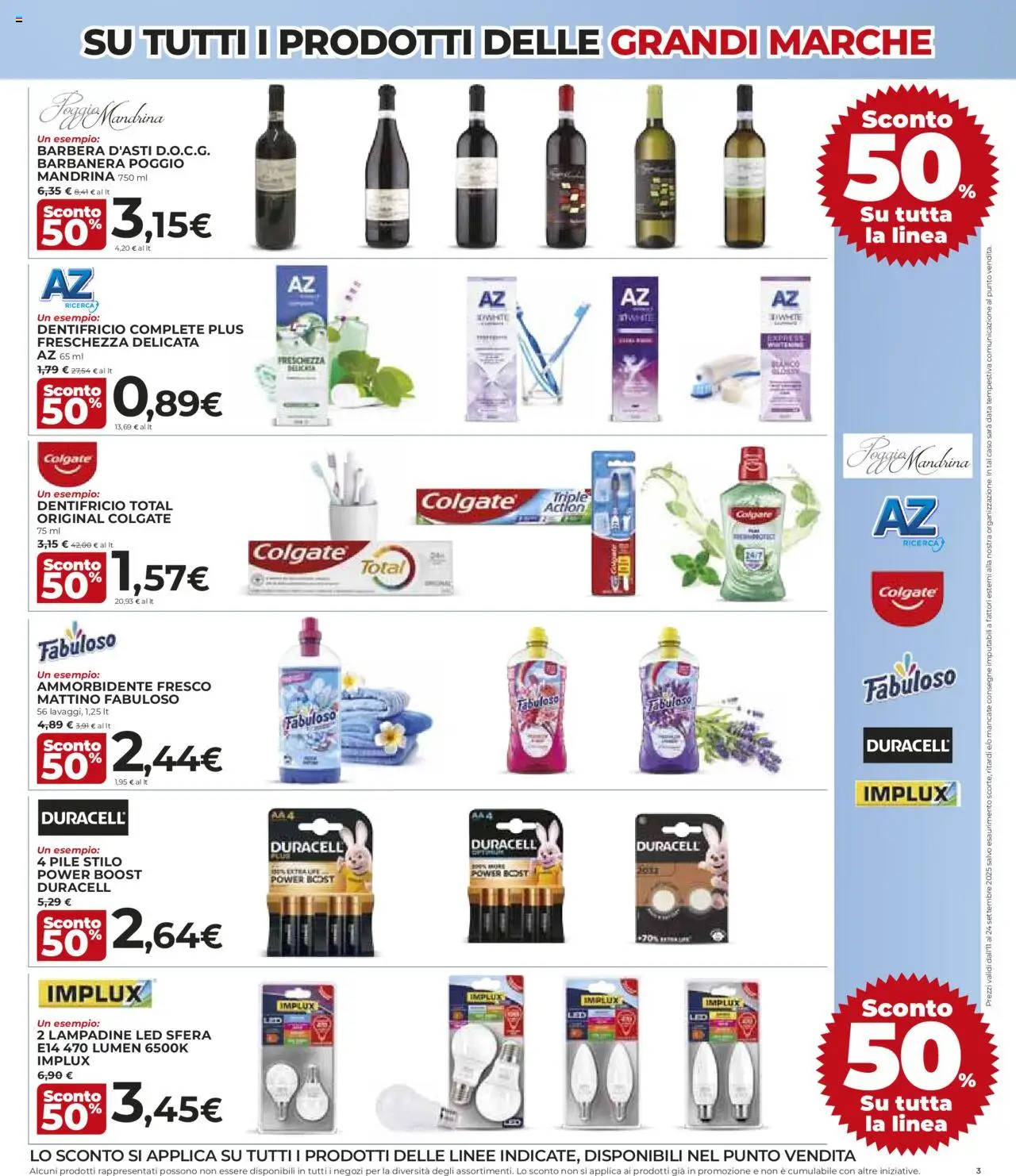 Volantino Ipercoop del 11.09.2025 | Pagina: 3 | Prodotti: Pile, Dentifricio, Ammorbidente, Data