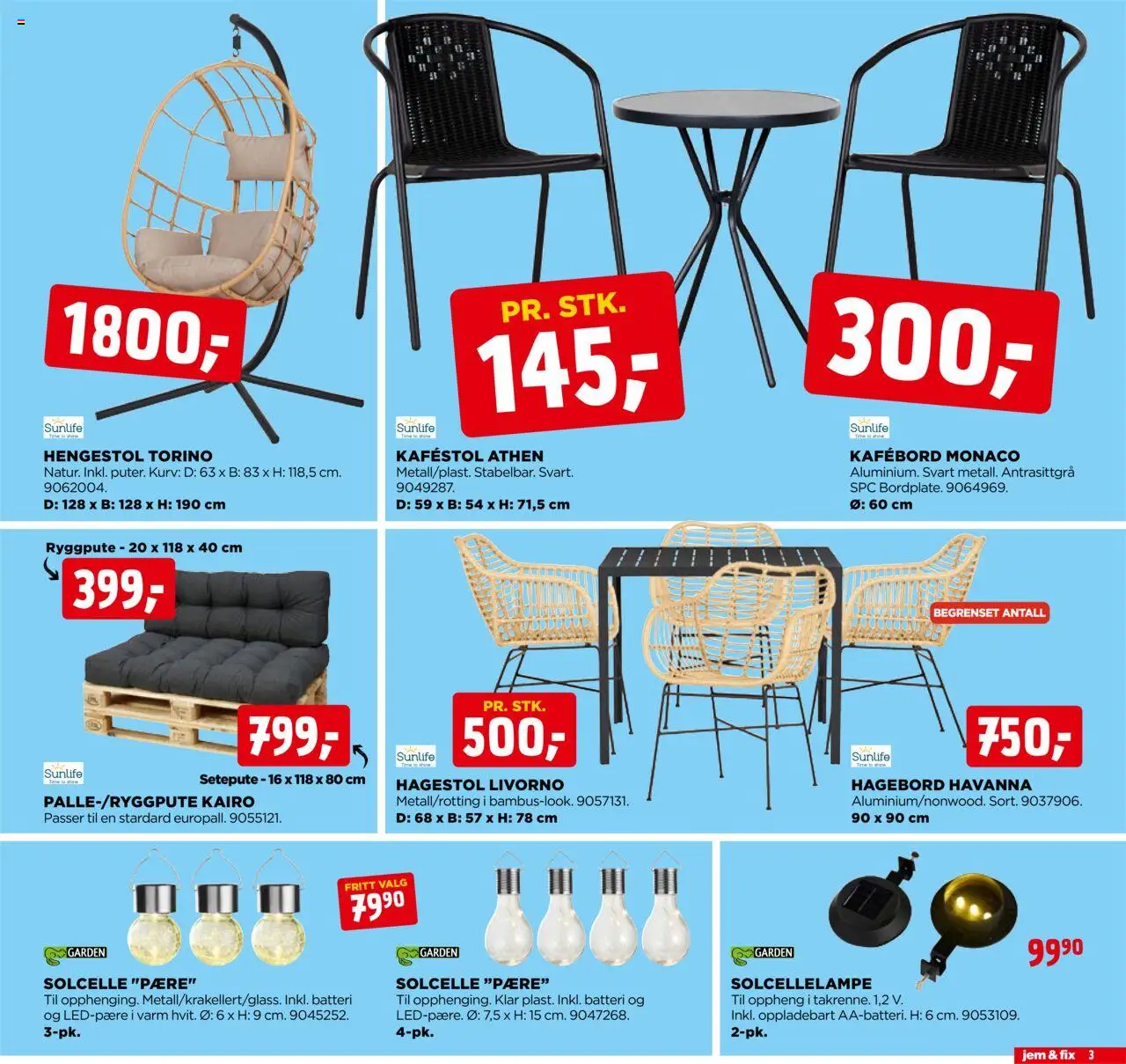  | Side: 3 | Produkter: Hagebord, Hagestol, Batteri, Kurv