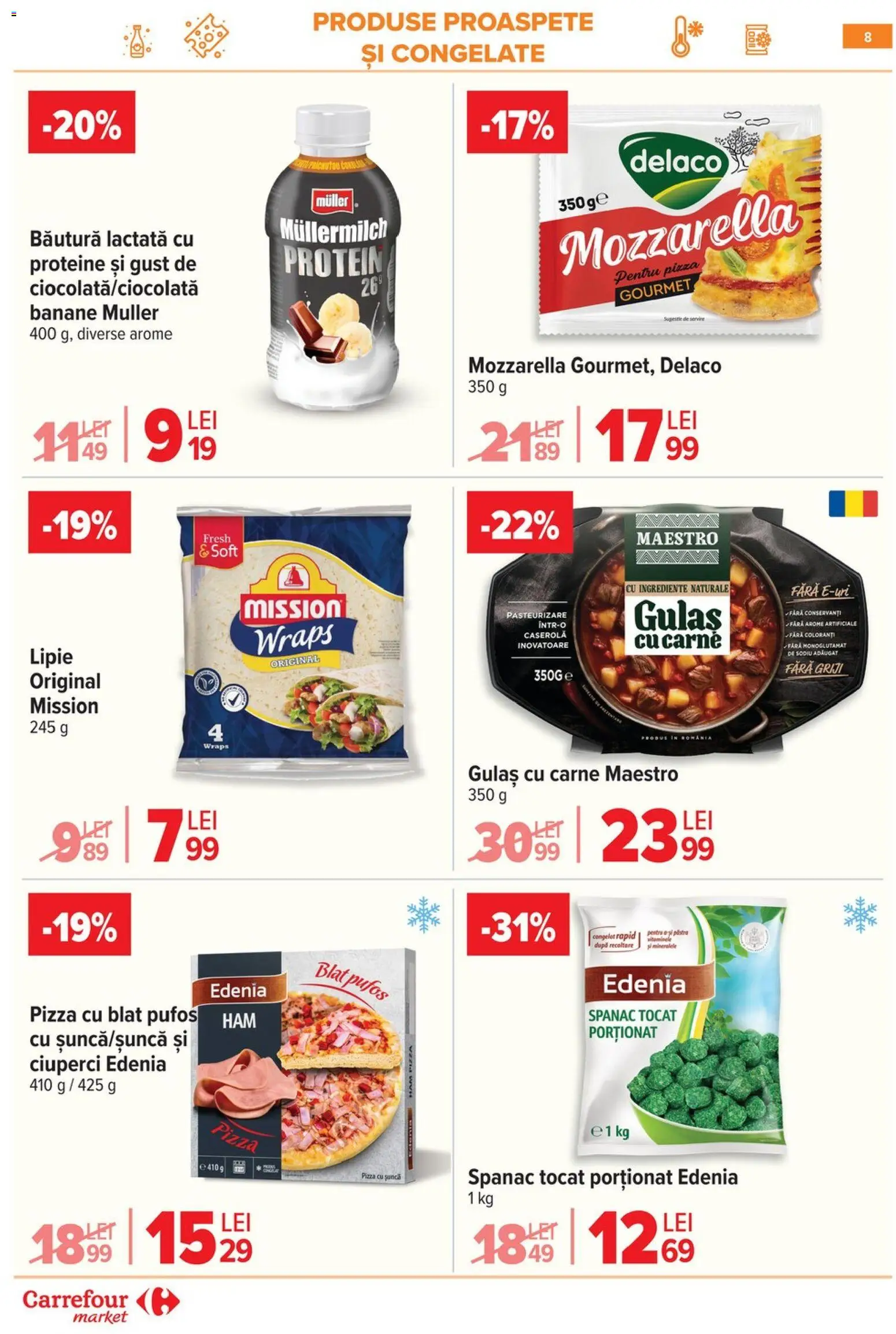 Noul catalog Carrefour – valabil de la 08.01.2026 | Pagină: 8 | Produse: Ciuperci, Pizza, Banane, Gulaș