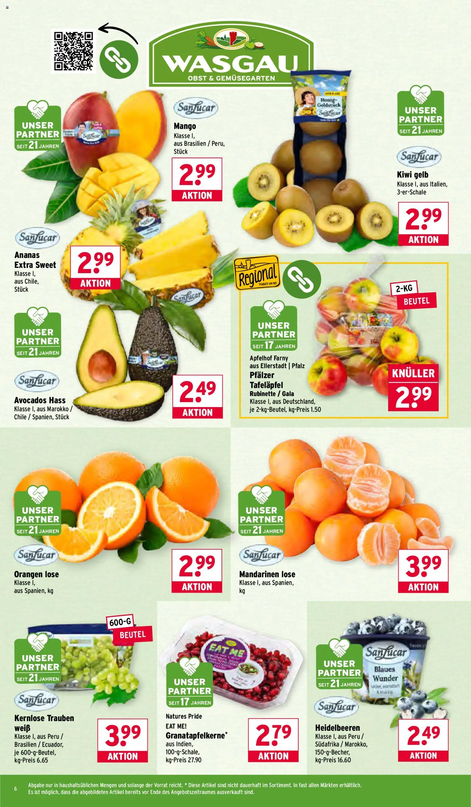 Wasgau Prospekt 	 – gültig ab 05.01.2026 | Seite: 6 | Produkte: Orangen, Ananas, Obst, Mango