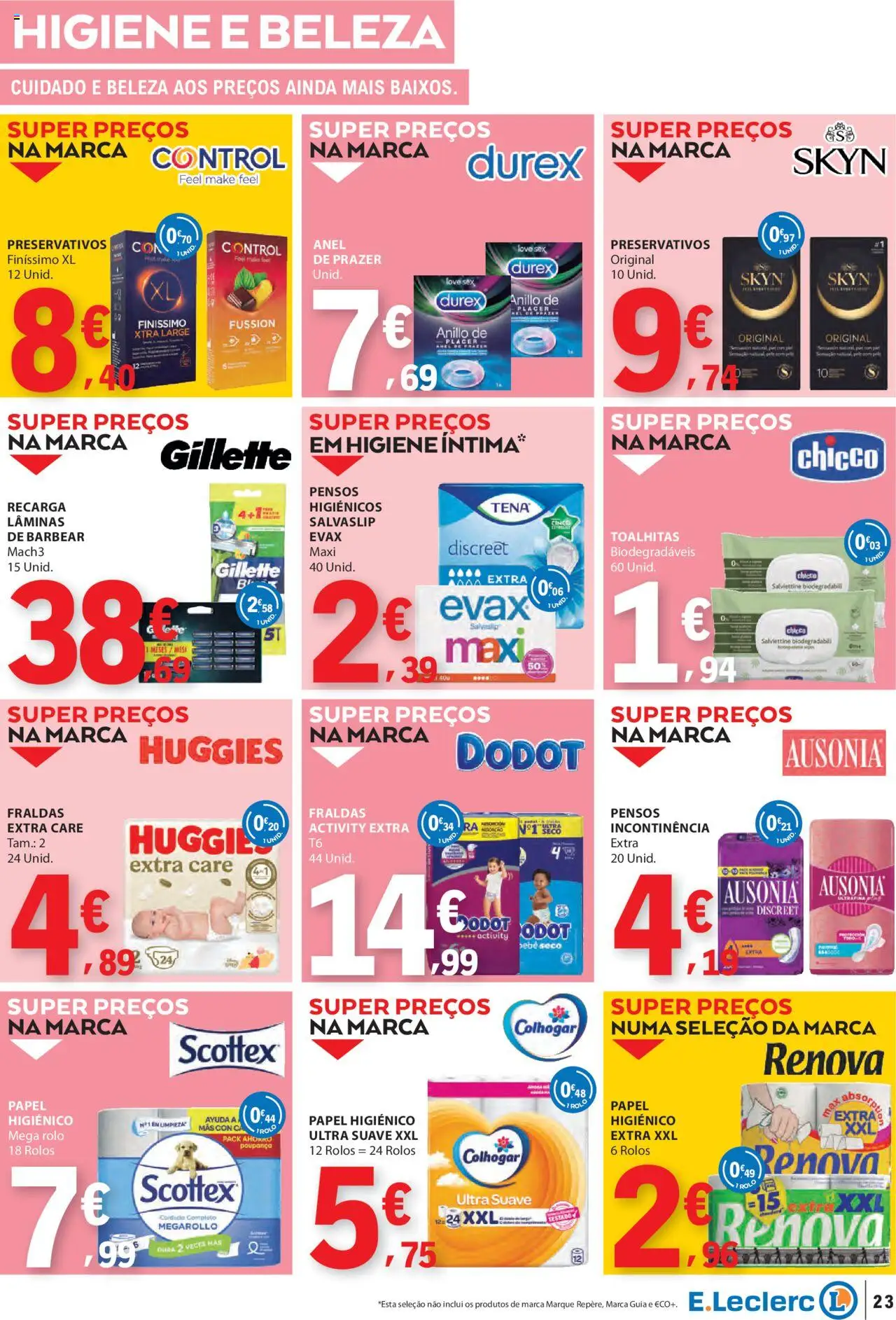 E.Leclerc folheto │ válido de 07.08.2025 | Página: 23 | Produtos: Papel higiénico, Fraldas, Preservativos, Anel