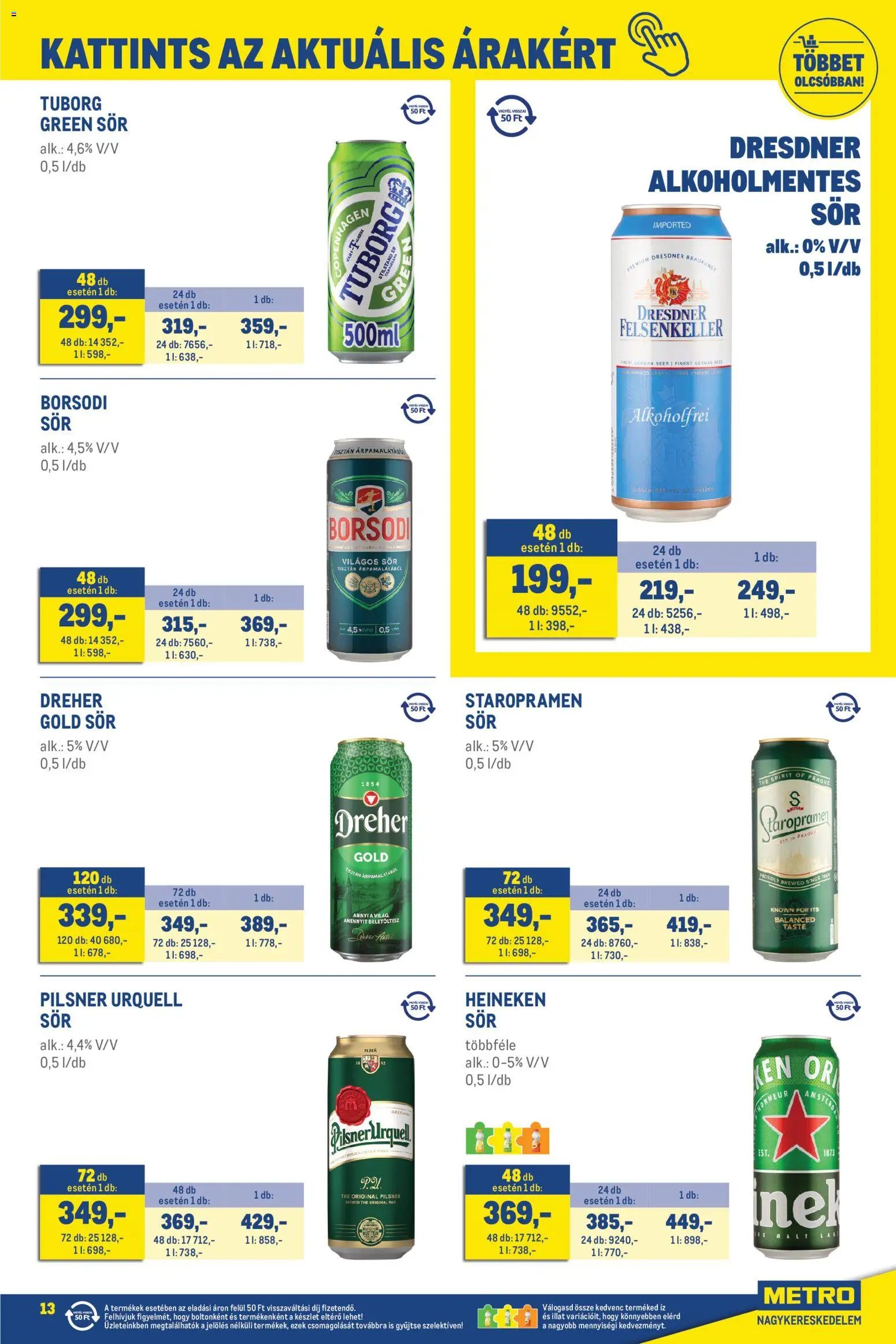 Metro akciós ujság - amely érvényes a következő dátumtól: 02.05.2026 | Oldal: 13 | Termékek: Heineken, Pilsner urquell, Sör