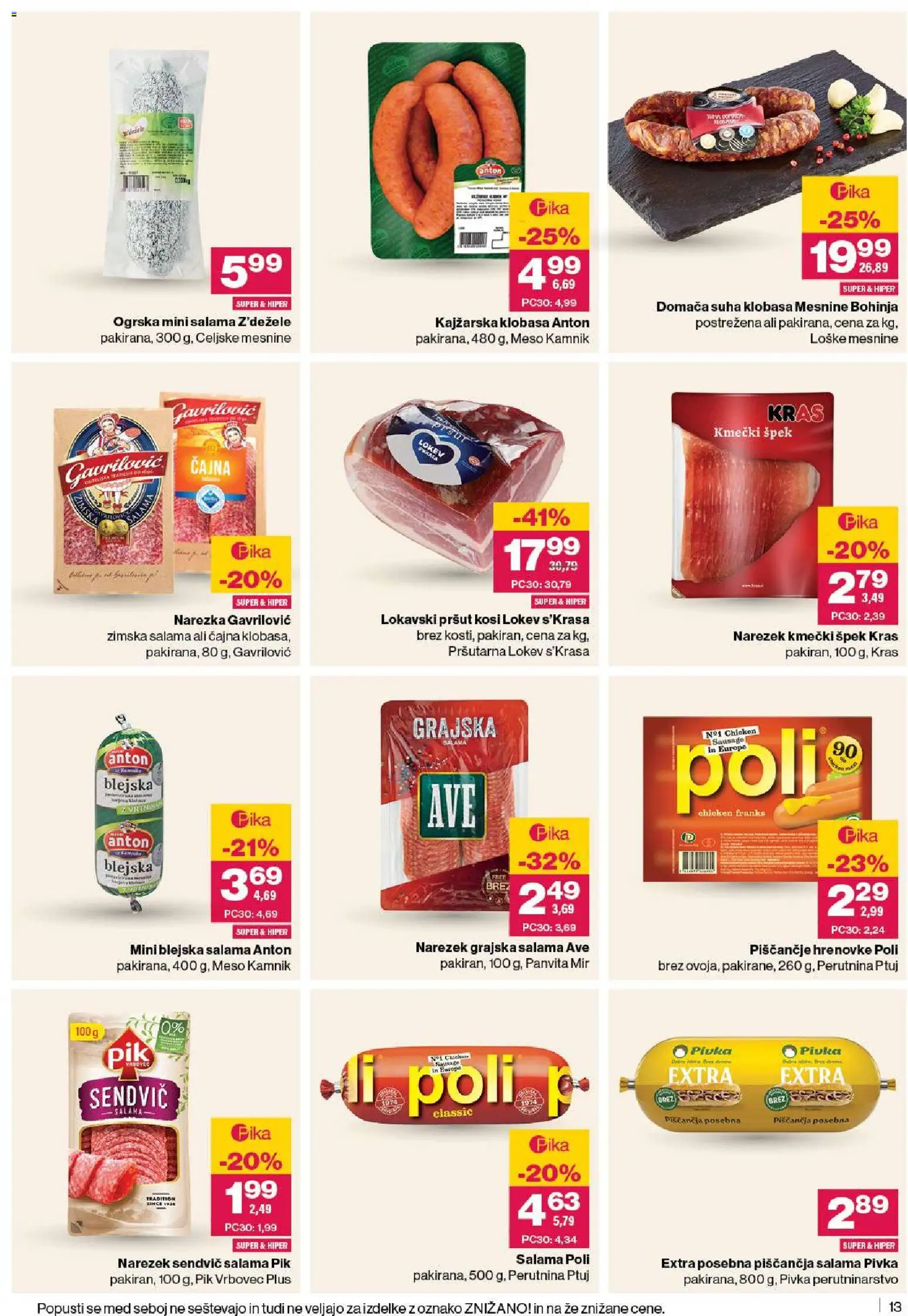 Novi Mercator katalog ponudbe – veljaven od 13.11.2025 | Stran: 13 | Izdelki: Hrenovke, Pršut, Narezek, Salama