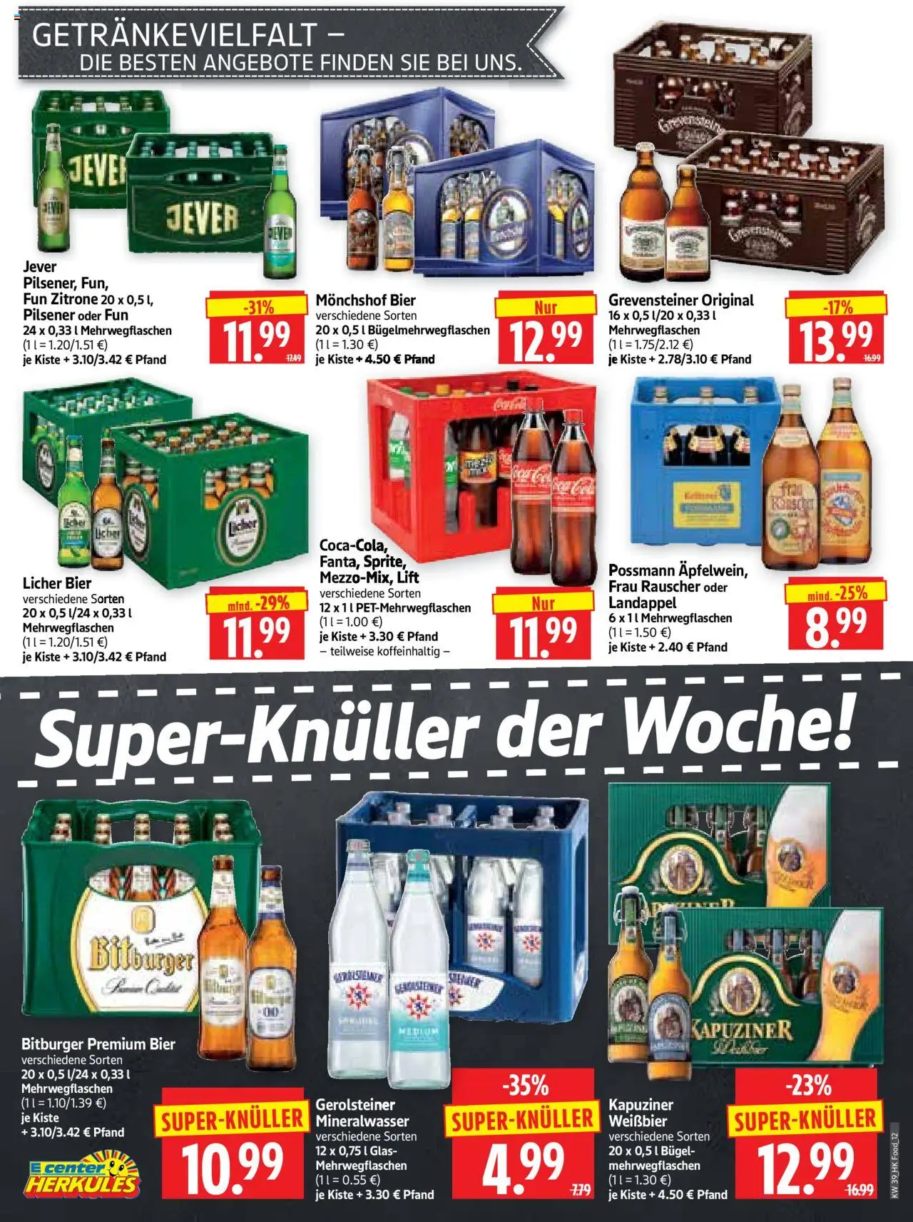 HERKULES Prospekt 	 – gültig ab 22.09.2025 | Seite: 12 | Produkte: Monchshof, Bier, Mineralwasser, Gerolsteiner