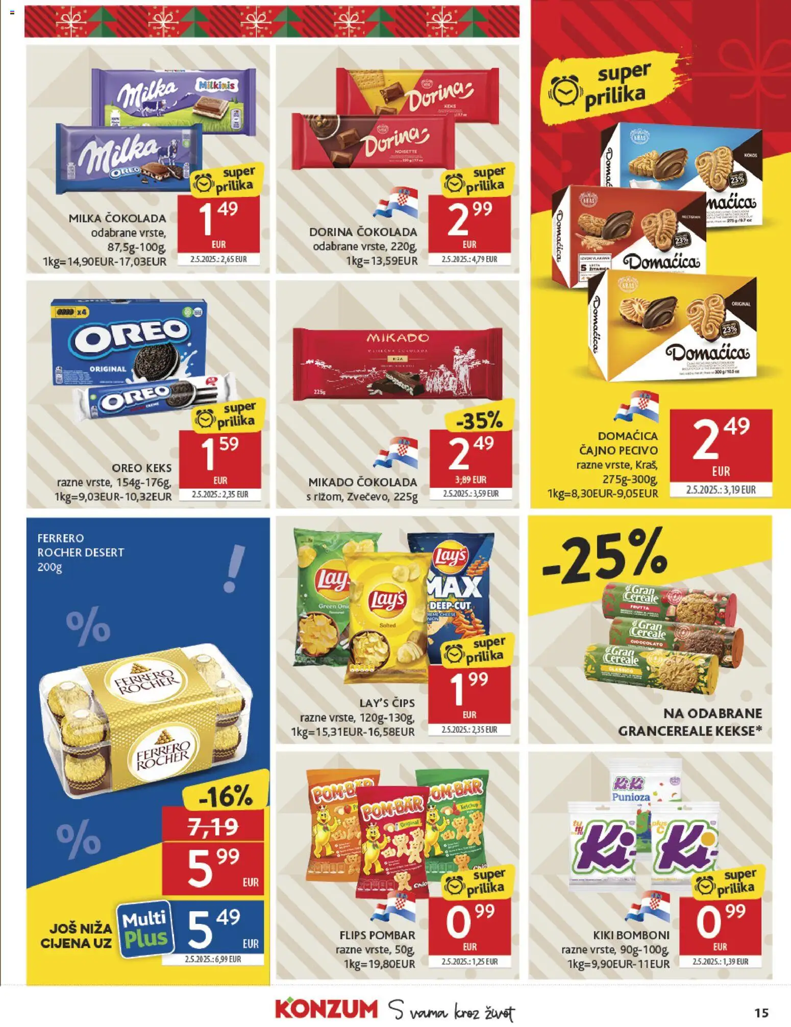 Konzum katalog | vrijedi od 17.12.2025 | Stranica: 15 | Proizvodi: Čips, Keks, Ferrero Rocher, Pecivo