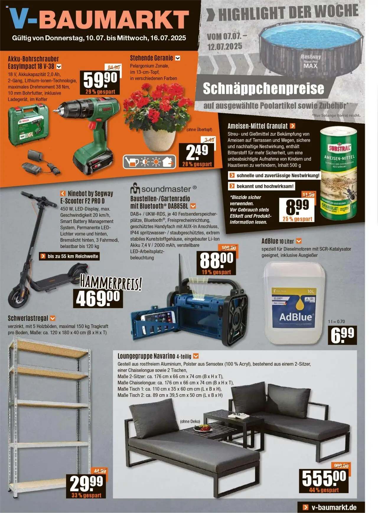 V-Baumarkt - Aalen - gültig ab dem 10.07.2025 | Seite: 1 | Produkte: Tisch, Schwerlastregal, Koffer