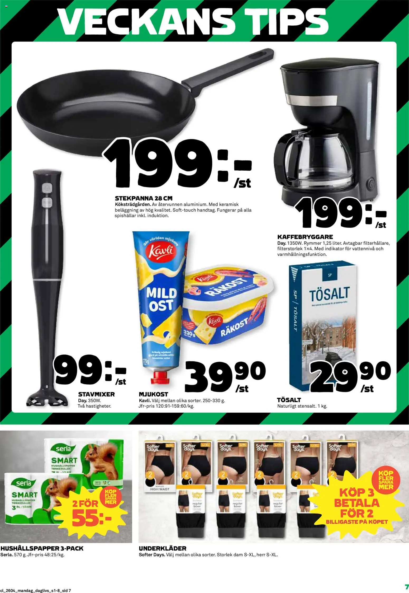 Coop Daglivs reklamblad aktuell från 19.01.2026 | Sida: 7 | Produkter: Räkost, Hushållspapper, Underkläder, Stekpanna