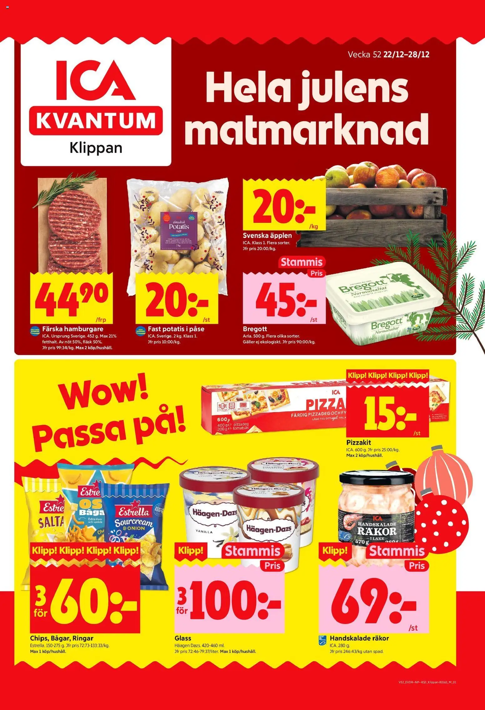 ICA Kvantum reklamblad aktuell från 22.12.2025 | Sida: 1 | Produkter: Bregott, Fläsk, Äpplen, Tomatsås