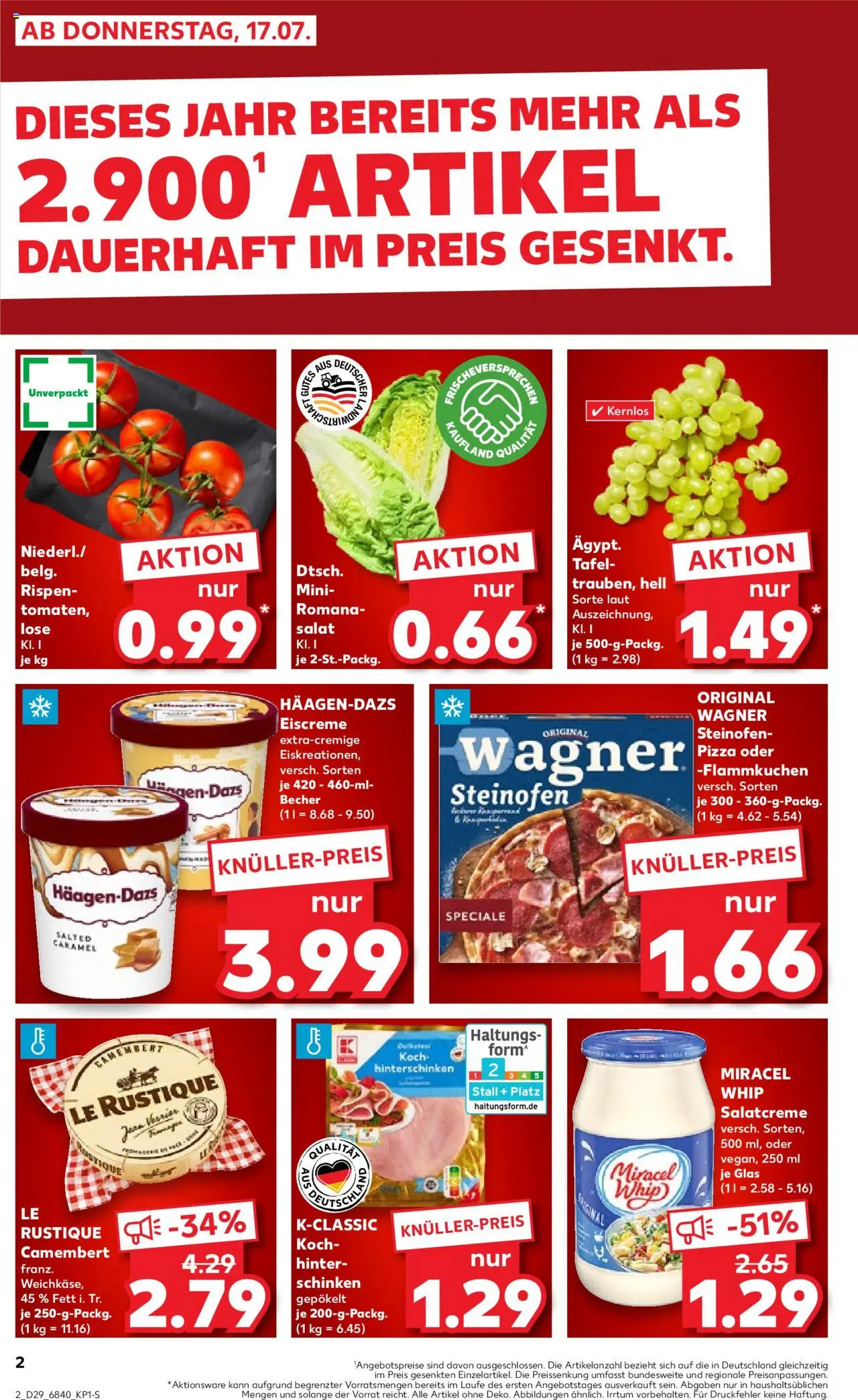 Kaufland prospekt Kiel	 - gültig ab dem 17.07.2025 | Seite: 2 | Produkte: Eiscreme, Miracel whip, Pizza, Salat
