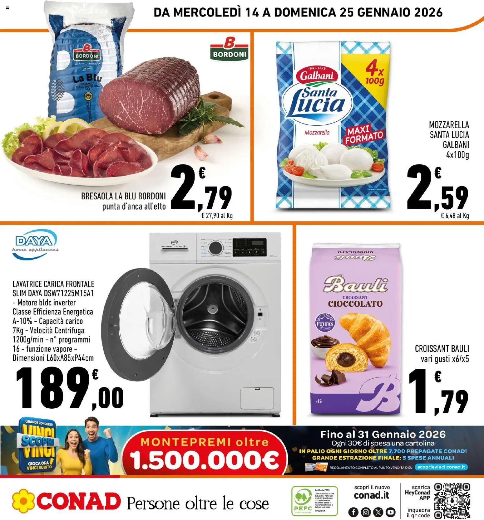 Volantino Conad del 14.01.2026 | Pagina: 32 | Prodotti: Pane, Centrifuga, Bresaola, Lavatrice