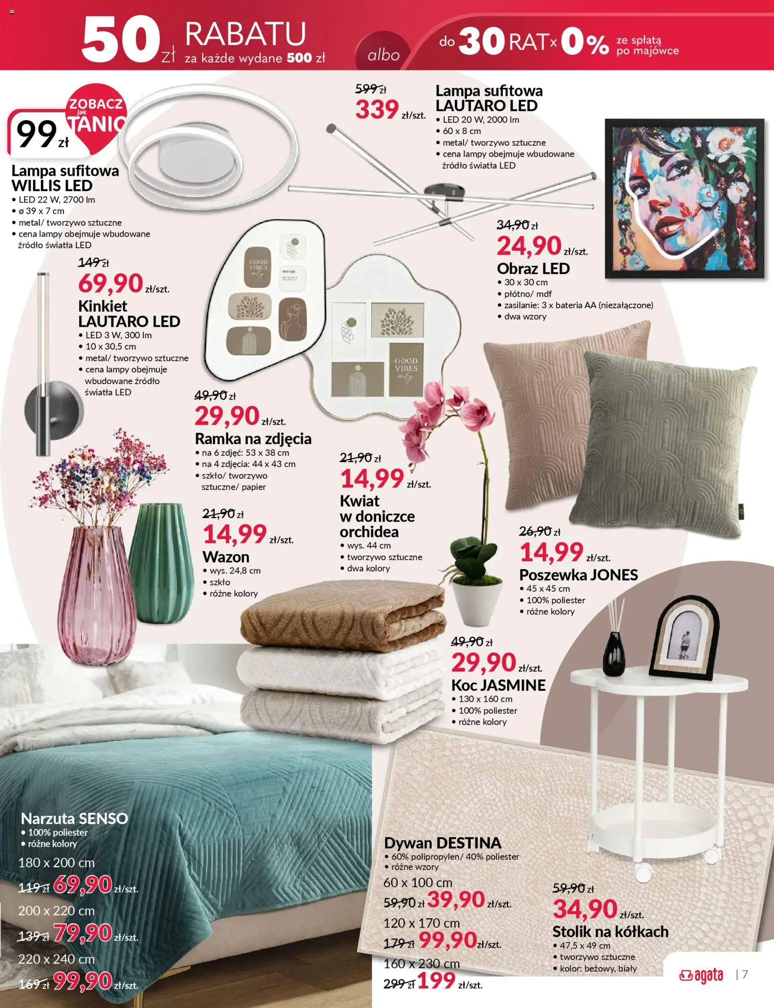 Salony Agata Gazetka od 27.01.2026 | Strona: 7 | Produkty: Dywan, Wazon, Lampa, Ramka