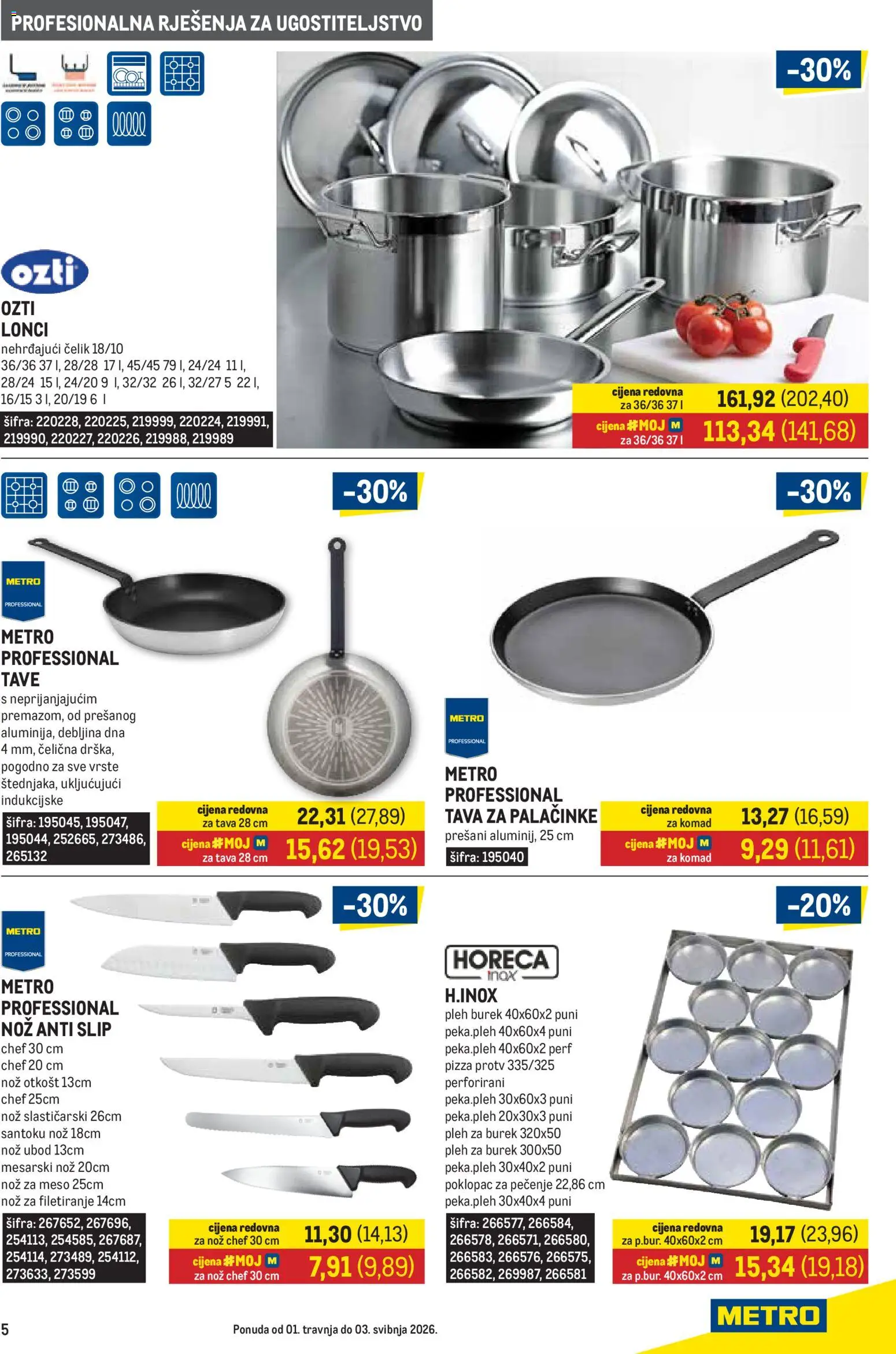 Metro katalog | vrijedi od 01.04.2026 | Stranica: 5 | Proizvodi: Meso, Pizza, Nož, Tava