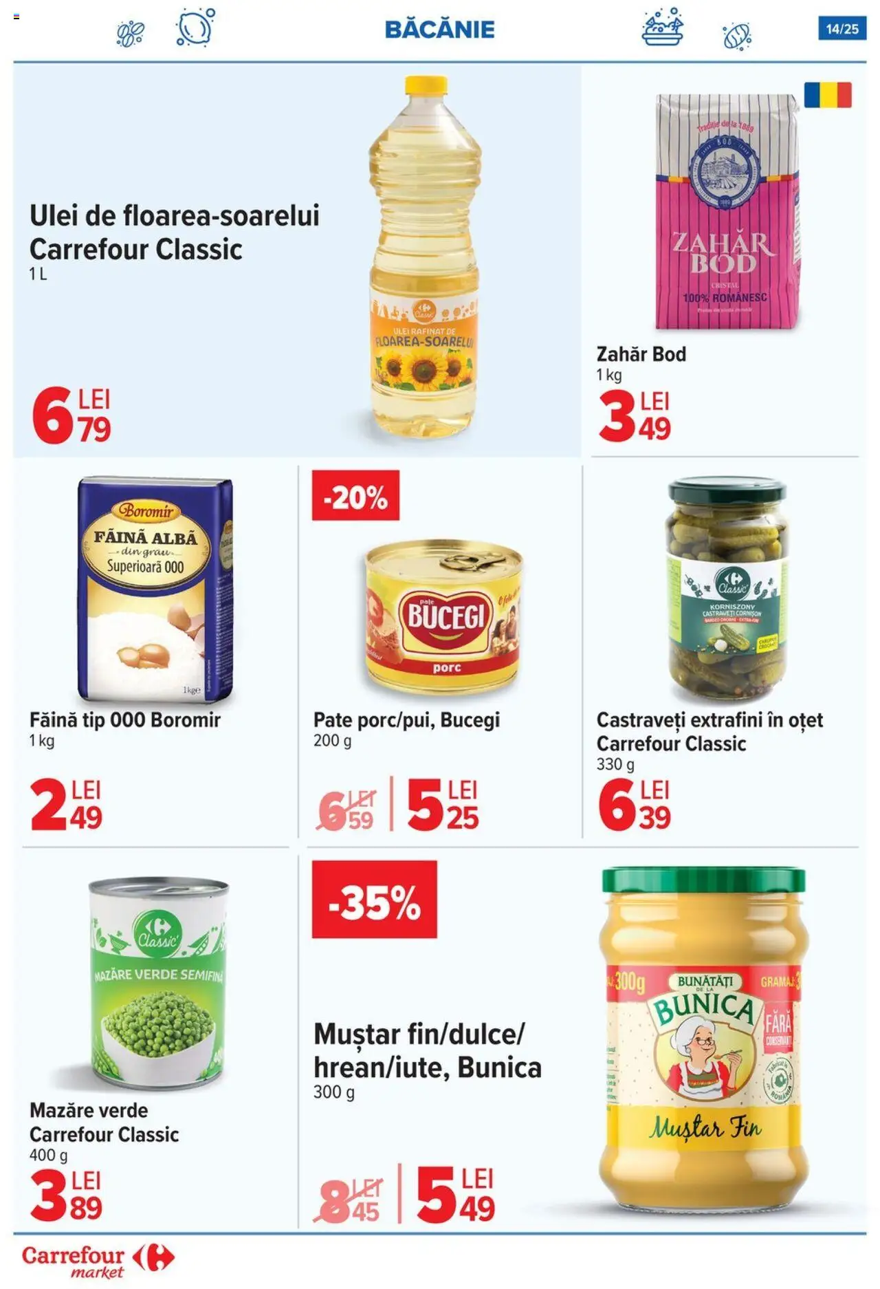 Noul catalog Carrefour – valabil de la 17.09.2025 | Pagină: 14 | Produse: Mazăre, Oțet, Muștar, Castraveți
