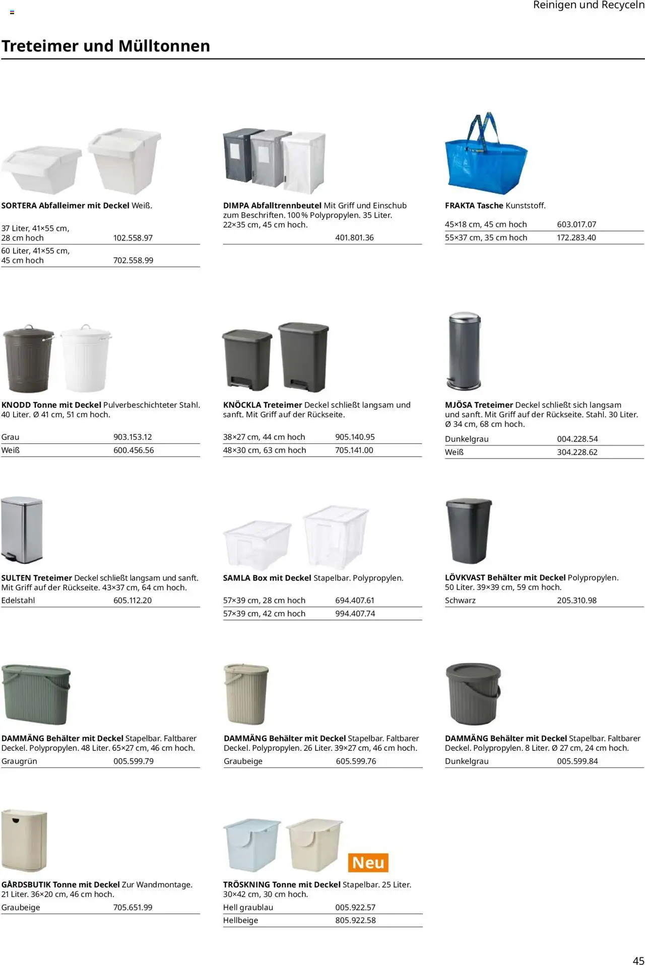Ikea Hauswirtschaftsraum – gültig ab 30.09.2025 | Seite: 45 | Produkte: Tasche, Box, Abfalleimer