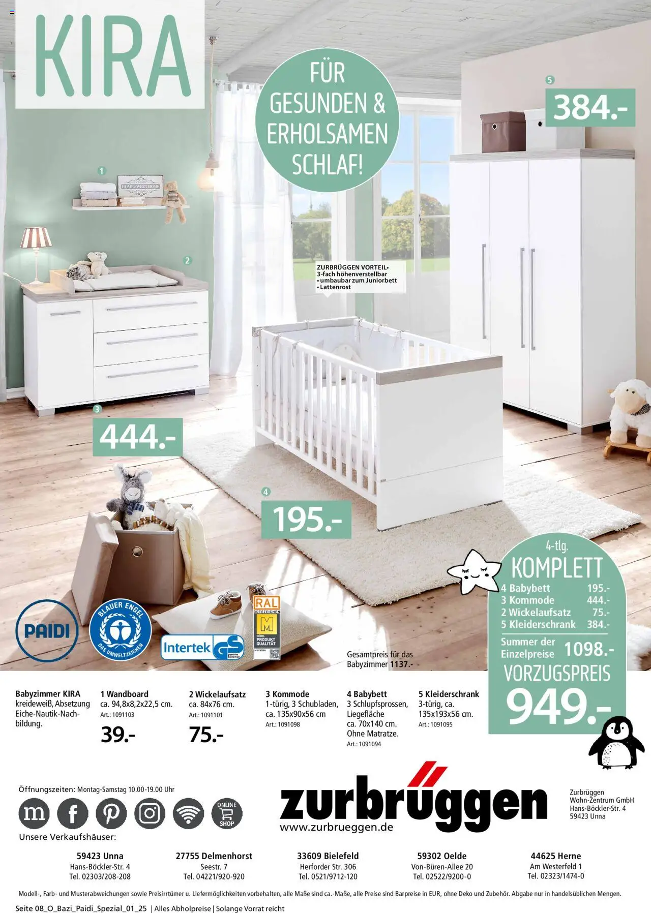 Zurbrüggen Babyzimmer Paidi Spezial - gültig ab dem 03.07.2025 | Seite: 8 | Produkte: Wandboard, Kommode, Lattenrost, Babybett