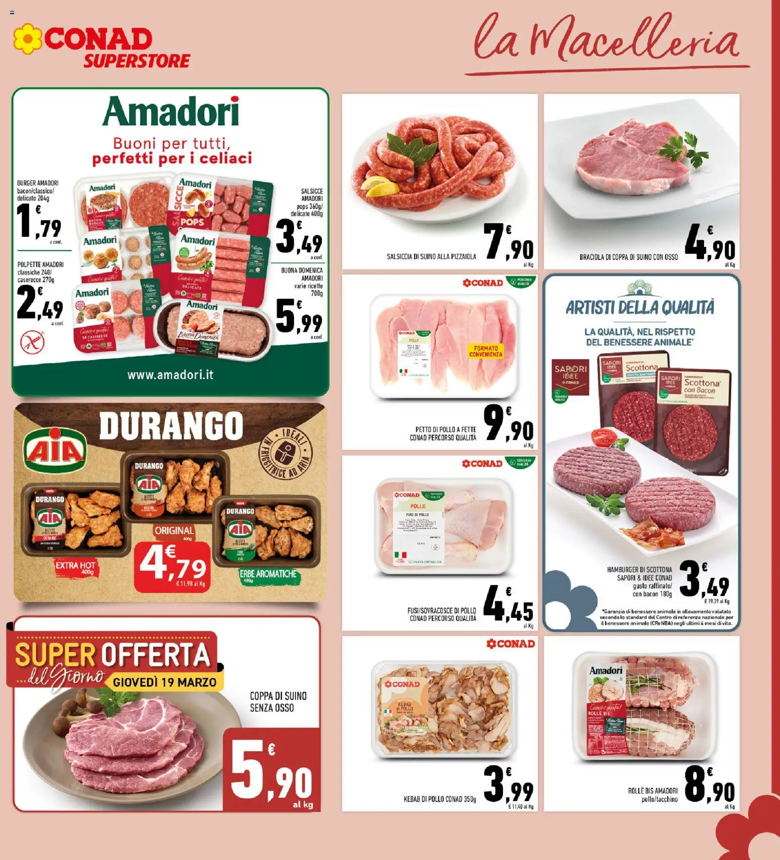 Volantino Conad del 11.03.2026 | Pagina: 7 | Prodotti: Petto di Pollo, Suino, Salsiccia, Hamburger
