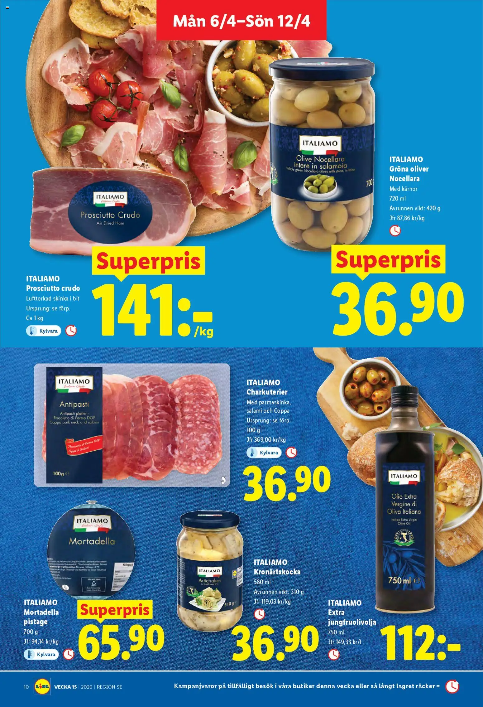 Lidl reklamblad aktuell från 06.04.2026 | Sida: 10 | Produkter: Oliver, Salami, Skinka, Kronärtskocka