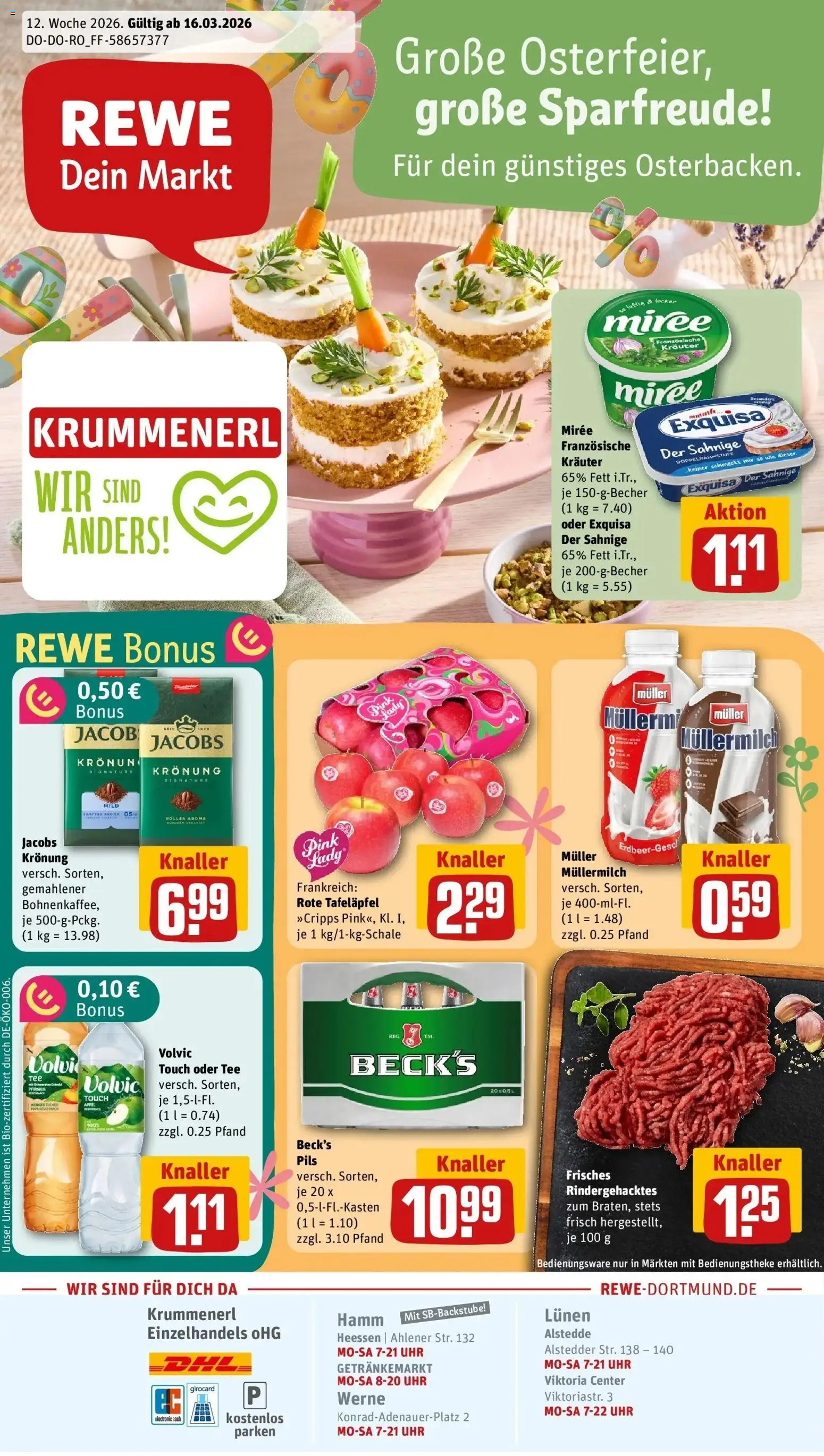 Rewe Prospekt Lünen	 – gültig ab 15.03.2026 | Seite: 1 | Produkte: Äpfel, Pfirsich, Müllermilch, Muller mullermilch