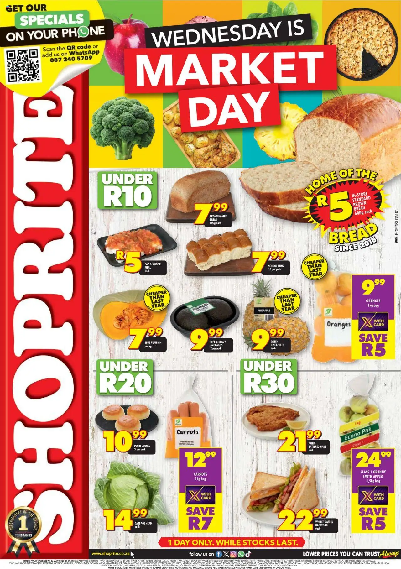 Shoprite Eastern Cape - Market Day Deals │ valid from 16.07.2025 | Page: 1 | Products: Phone, Buns, Oranges, Pineapple