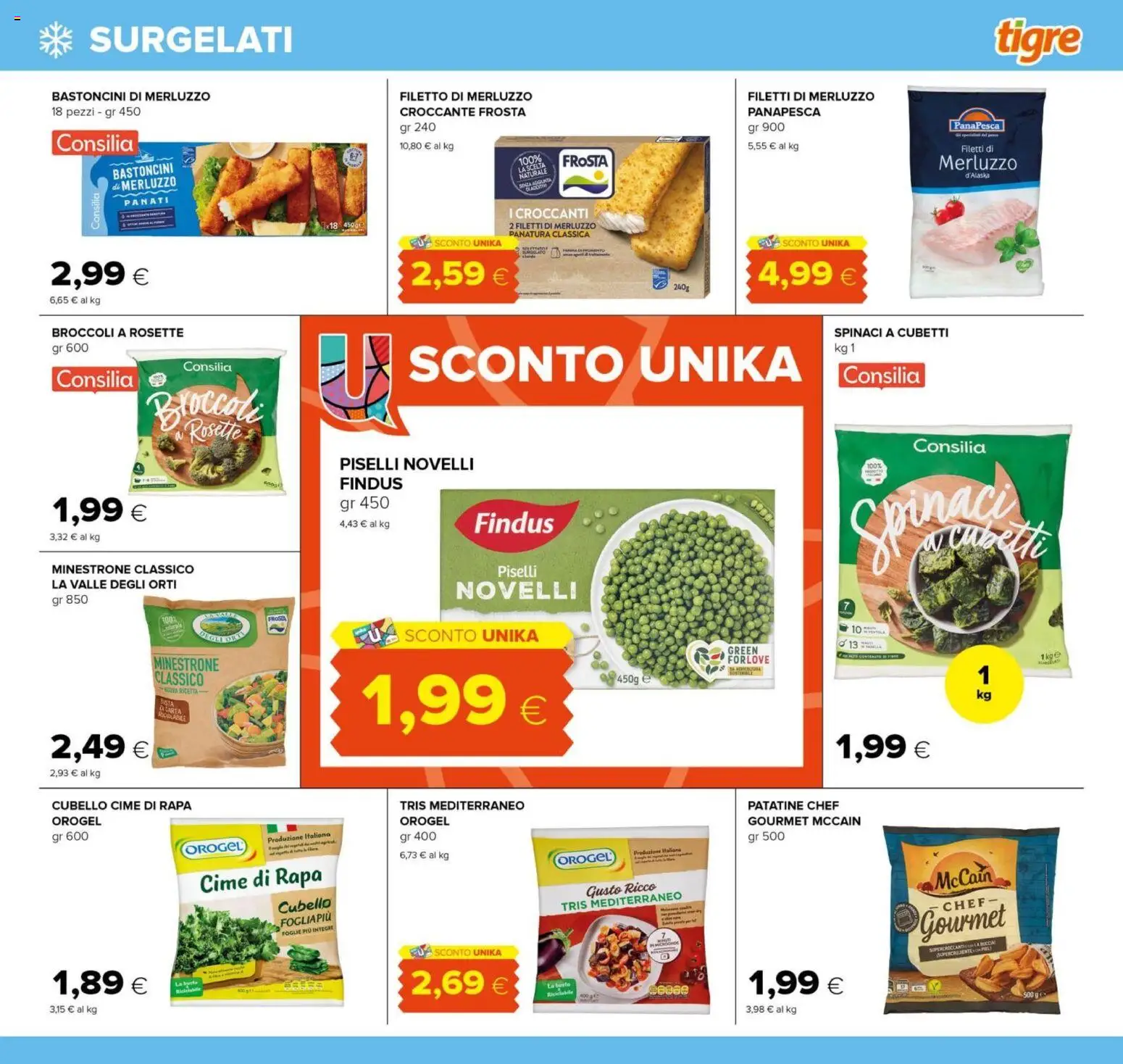 Volantino Tigre del 06.11.2025 | Pagina: 11 | Prodotti: Merluzzo, Patatine, Spinaci, Broccoli