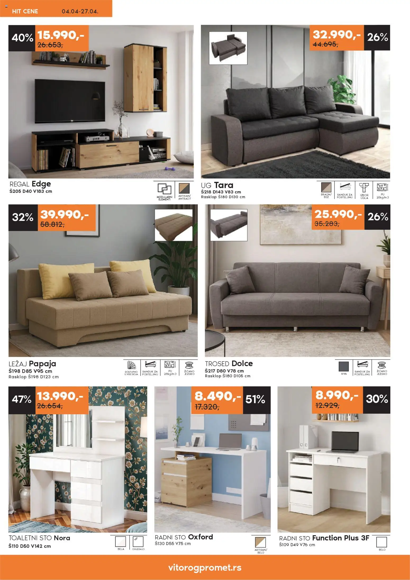 Vitorog katalog - važi od 04.04.2026 | Strana: 10 | Proizvode: Sto, Radni sto, Ogledalo, Trosed