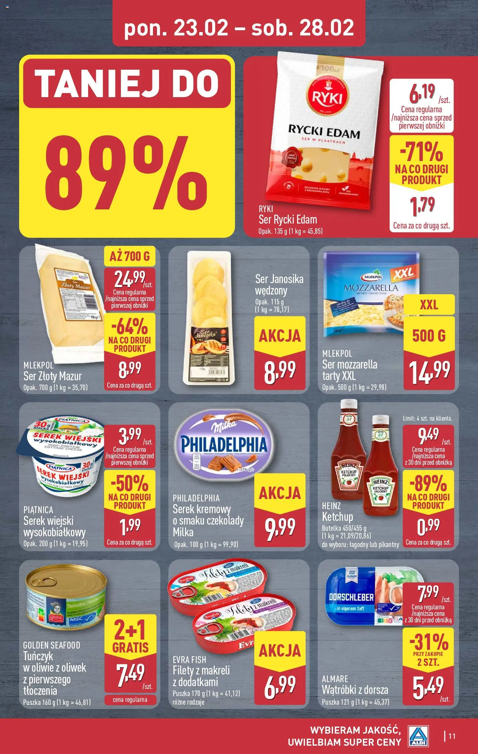 Aldi Polsko leták od 23.02.2026 | Strana: 11 | Produkty: Mozzarella, Protein, Cottage cheese, Cottage