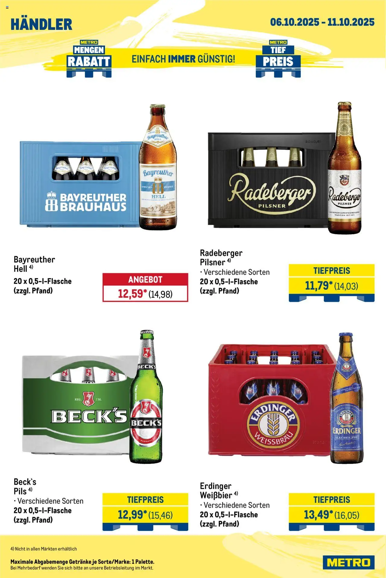 Metro  Wochen-Angebote Händler – gültig ab 06.10.2025 | Seite: 6 | Produkte: Bayreuther hell, Erdinger, Weißbier, Pils