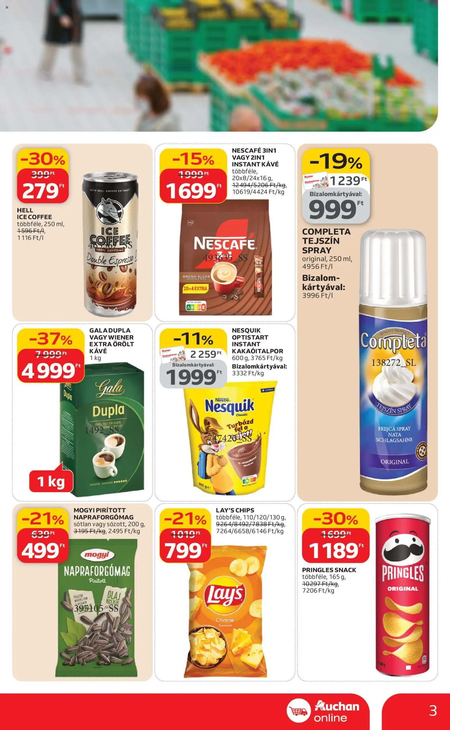 Auchan akciós ujság - amely érvényes a következő dátumtól: 05.02.2026 | Oldal: 3 | Termékek: Nescafé, Pringles, Tejszín, Instant kávé