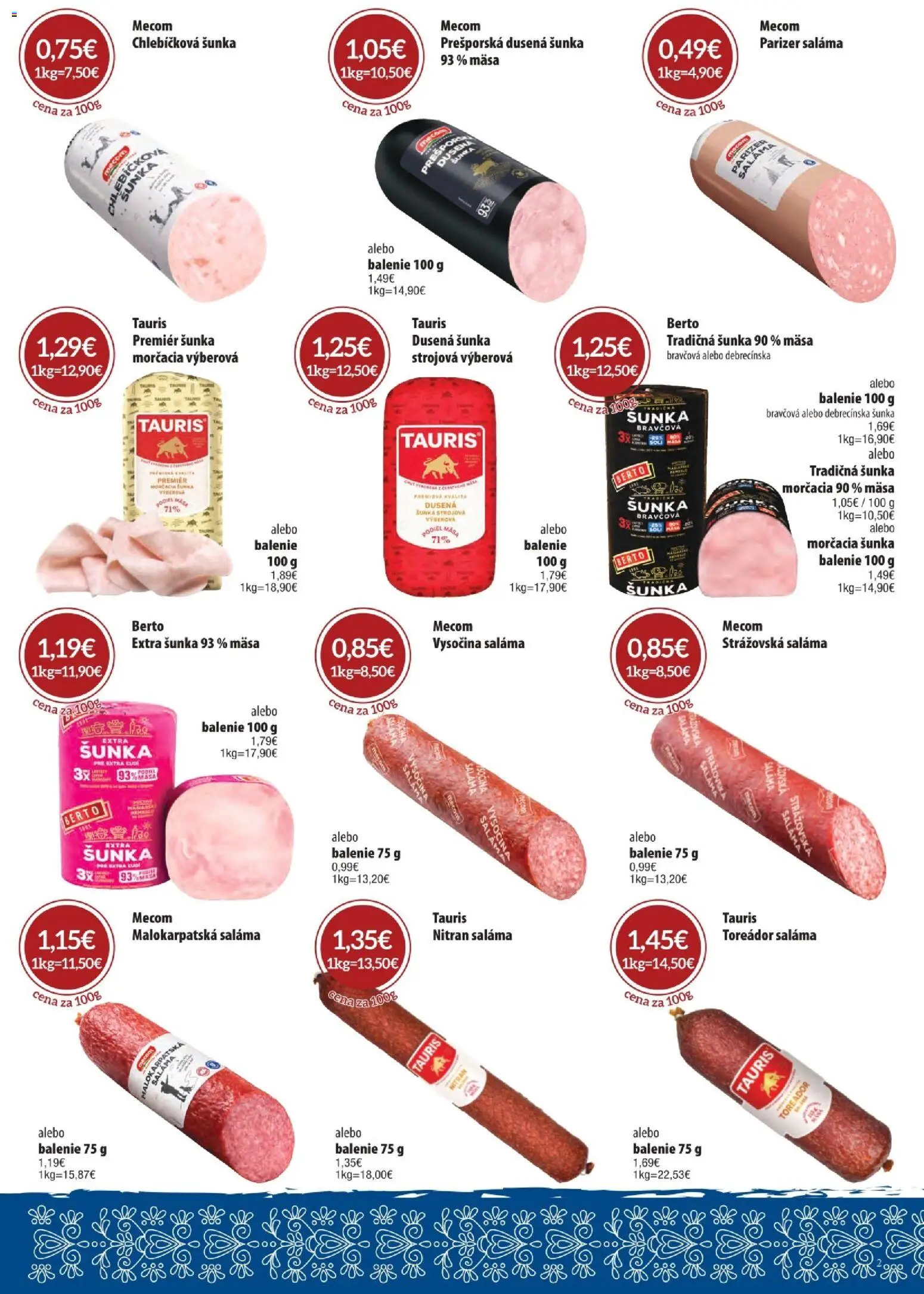 Nové CBA Komfos akcie – leták je platný od 07.05.2026 | Strana: 2 | Produkty: Saláma, Šunka