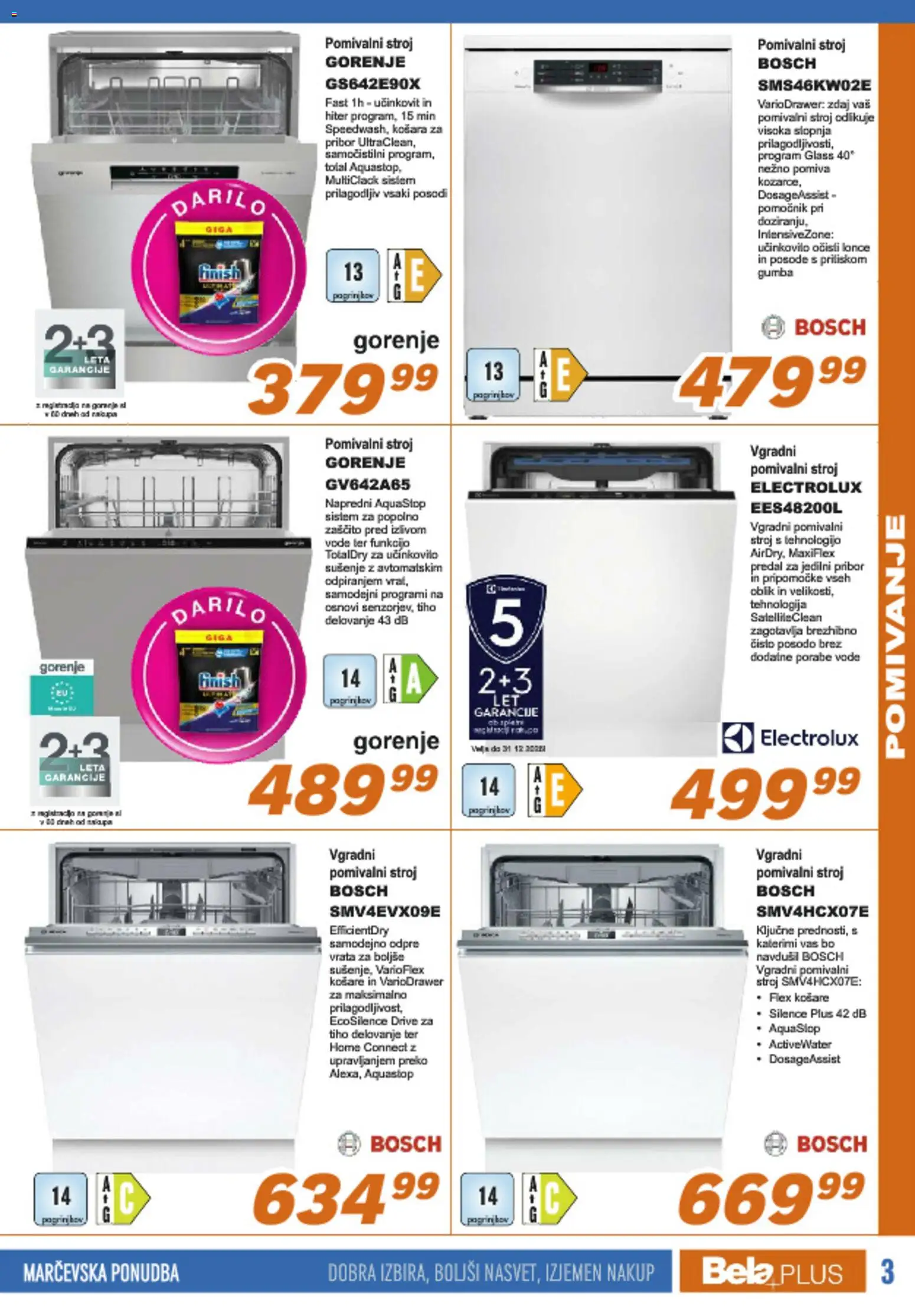 Novi Bela plus katalog ponudbe – veljaven od 16.03.2026 | Stran: 3 | Izdelki: Pribor, Košara, Vgradni pomivalni stroj, Vrata