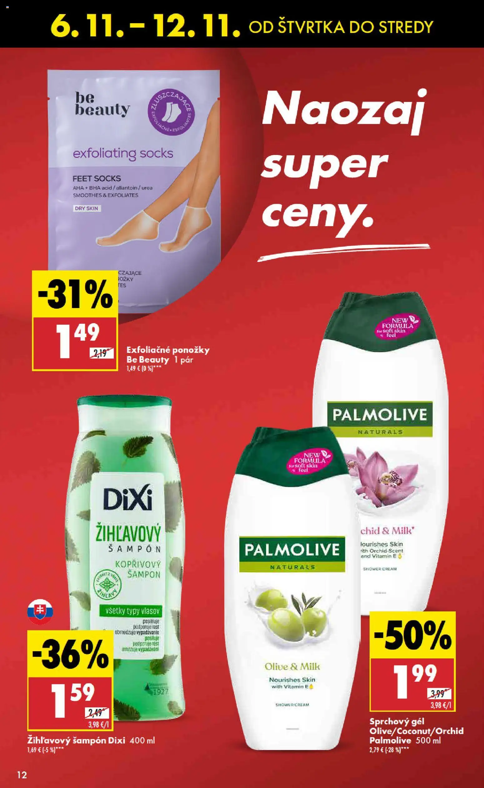 Nové Biedronka akcie – leták je platný od 06.11.2025 | Strana: 12 | Produkty: Šampón, Sprchový gél, Ponožky