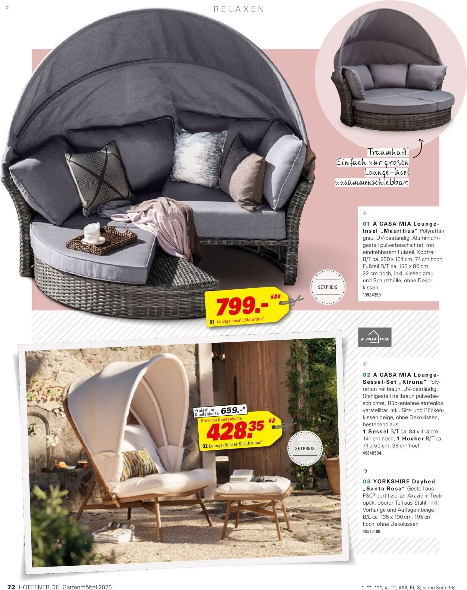 Höffner Prospekt Gartenmöbel – gültig ab 27.03.2026 | Seite: 72 | Produkte: Hocker, Kissen, Sessel, Gartenmöbel