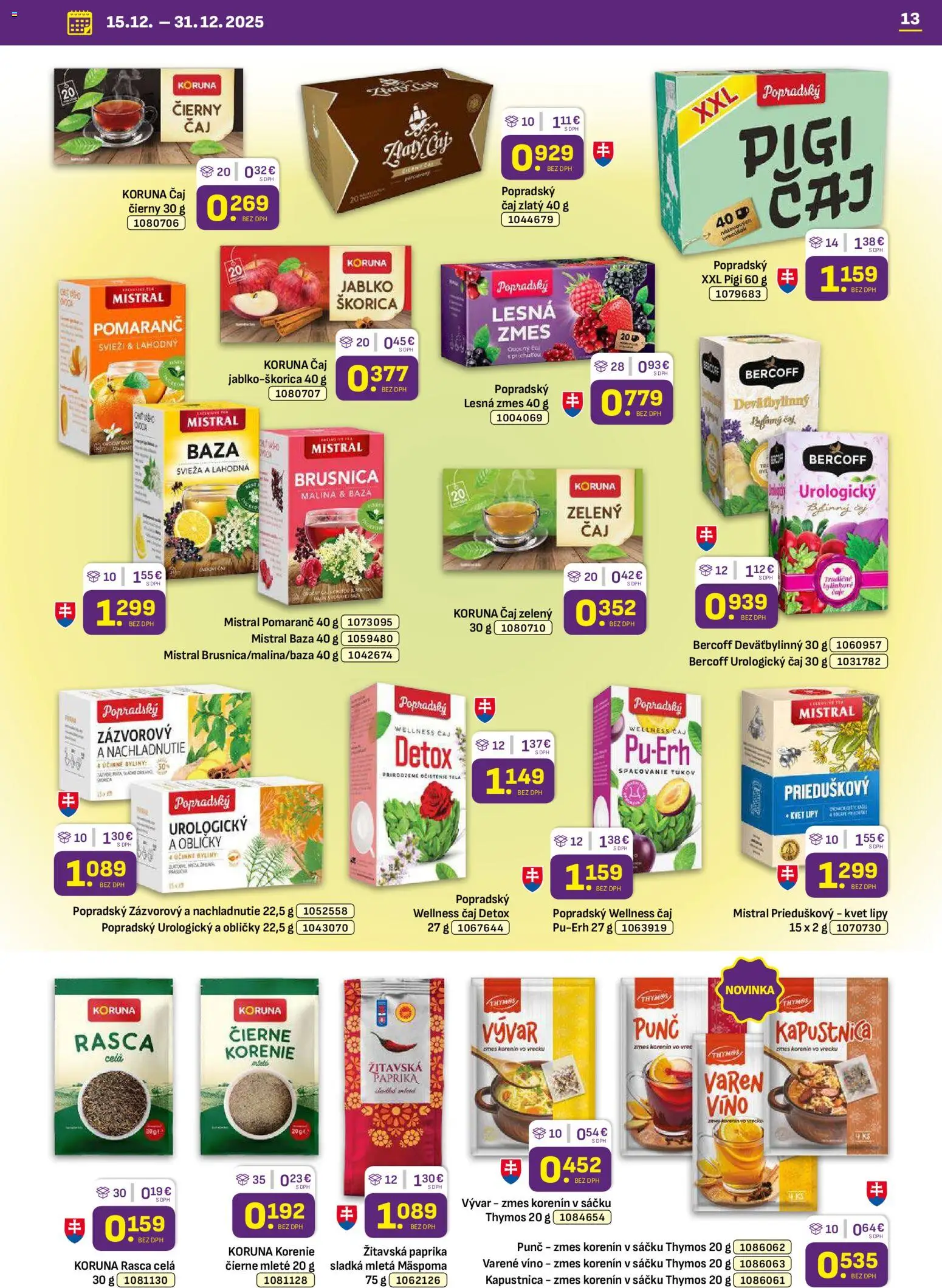 Nové Libex akcie – leták je platný od 15.12.2025 | Strana: 13 | Produkty: Paprika, Víno, Čaj, Korenie