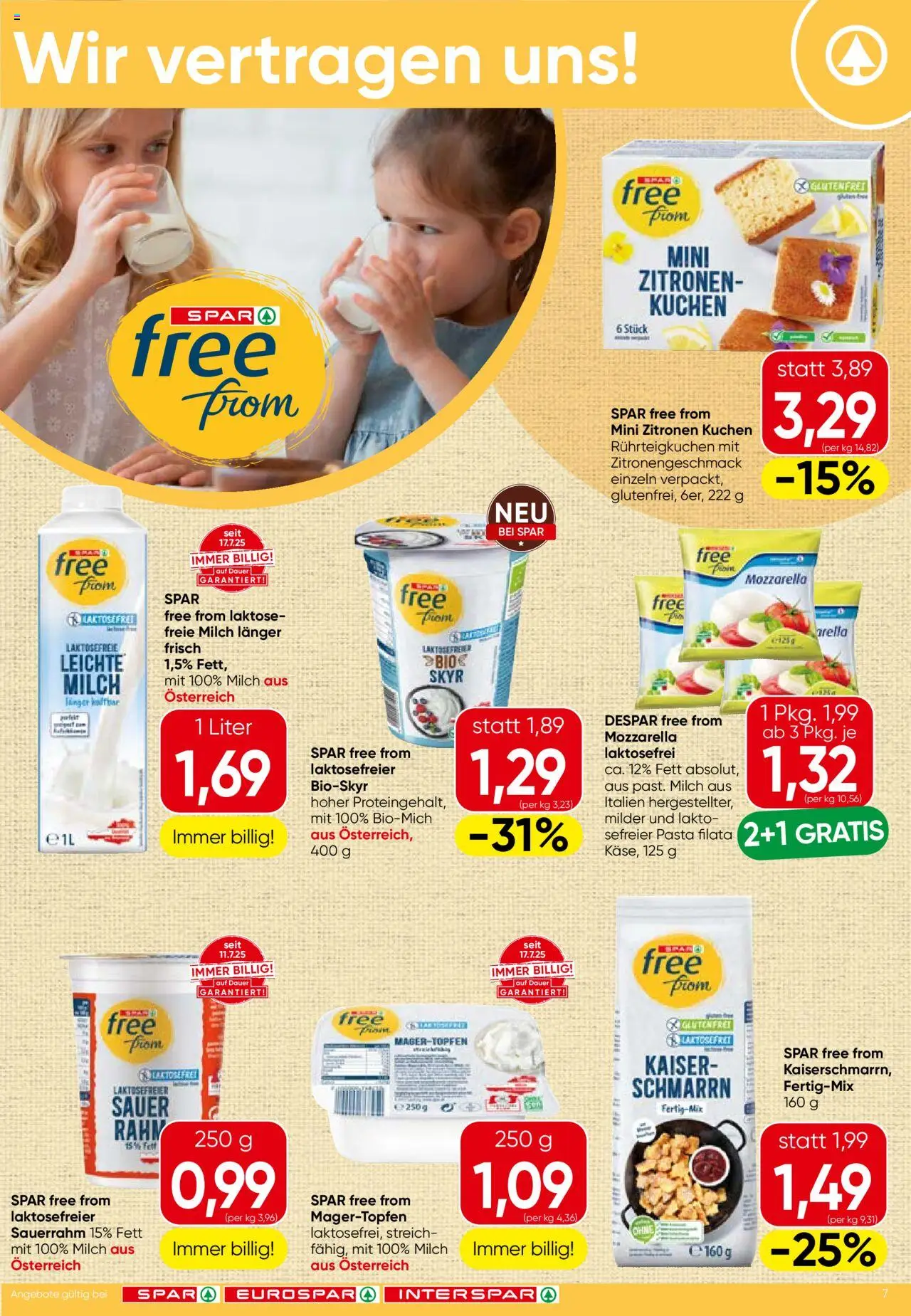 Spar Flugblatt - Wien gültig ab 18.09.2025 | Seite: 7 | Produkte: Pasta, Milch, Sauerrahm
