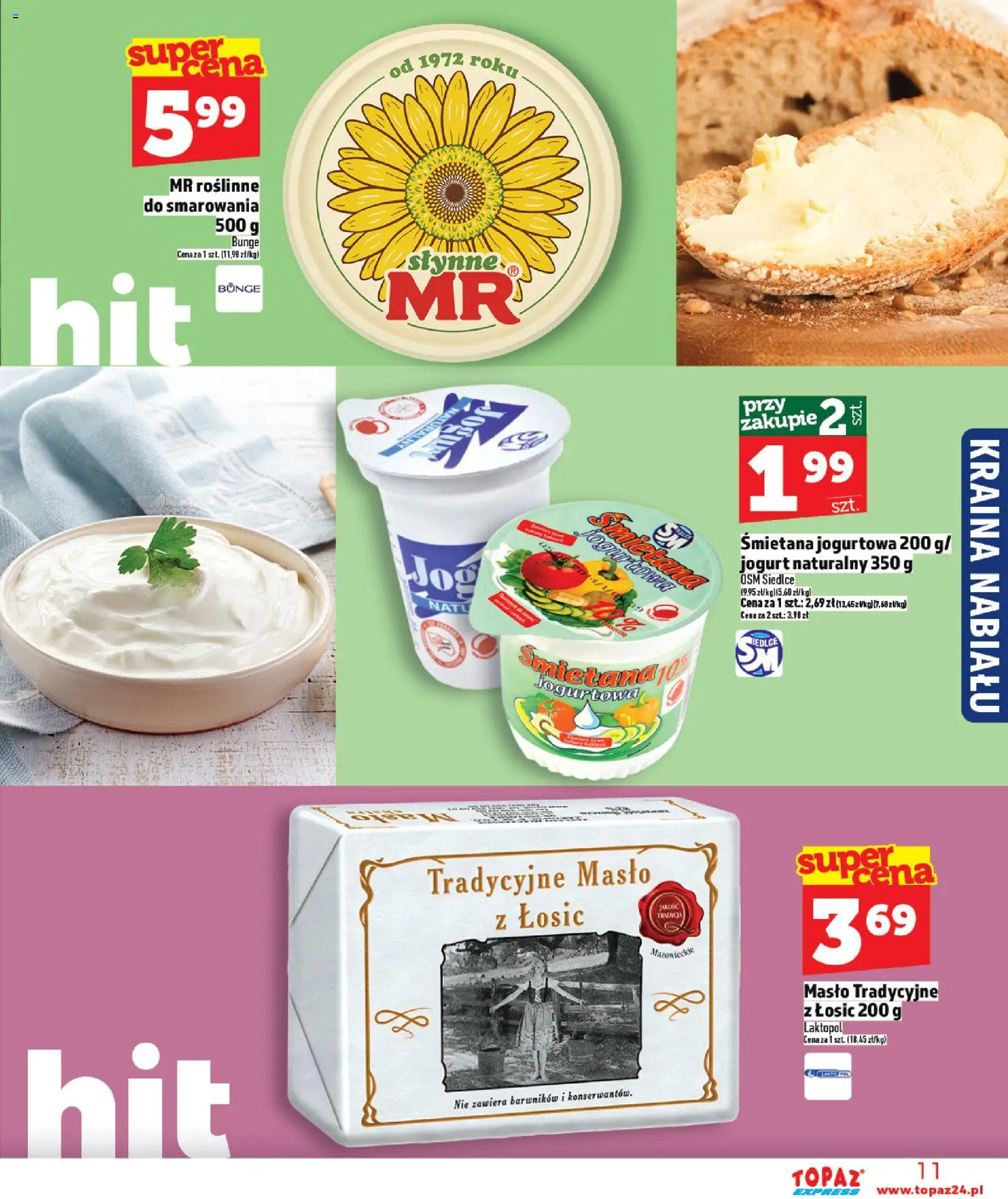 Topaz Gazetka - Express od 22.01.2026 | Strona: 11 | Produkty: Jogurt naturalny, Masło, Jogurt, Śmietana