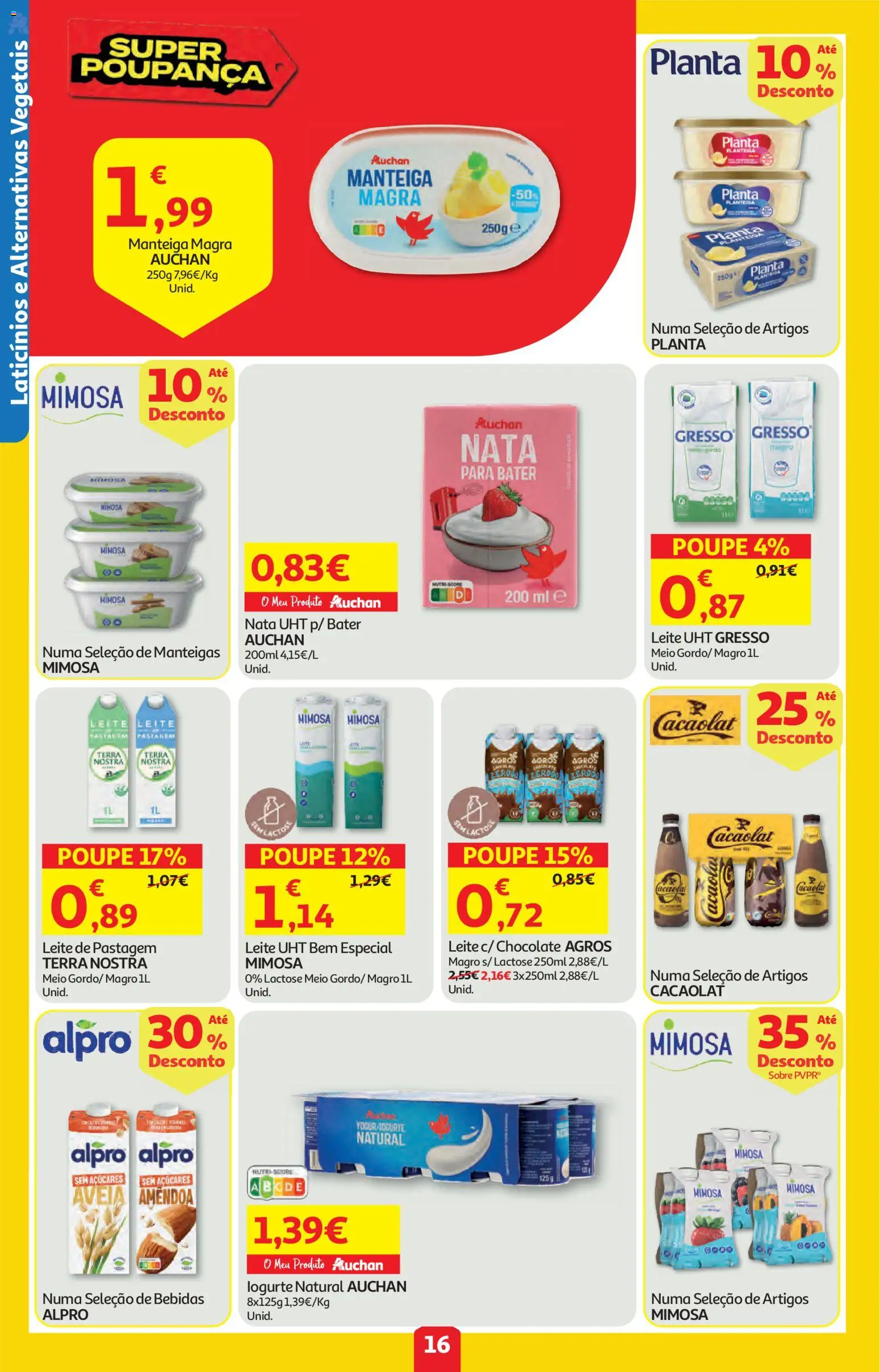Auchan folheto │ válido de 05.02.2026 | Página: 16 | Produtos: Leite, Manteiga, Iogurte, Nata