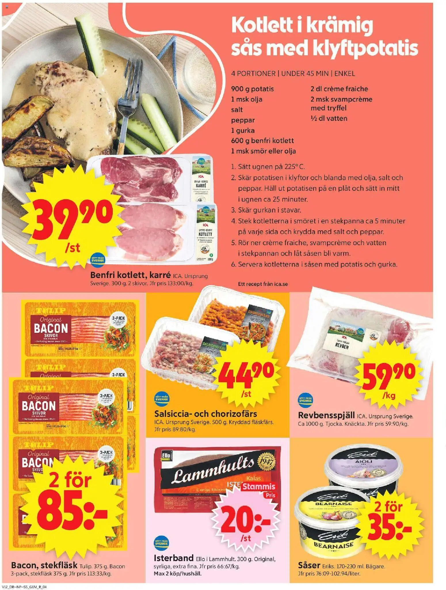 ICA Supermarket reklamblad aktuell från 16.03.2026 | Sida: 4 | Produkter: Gem, Bacon, Olja, Potatis