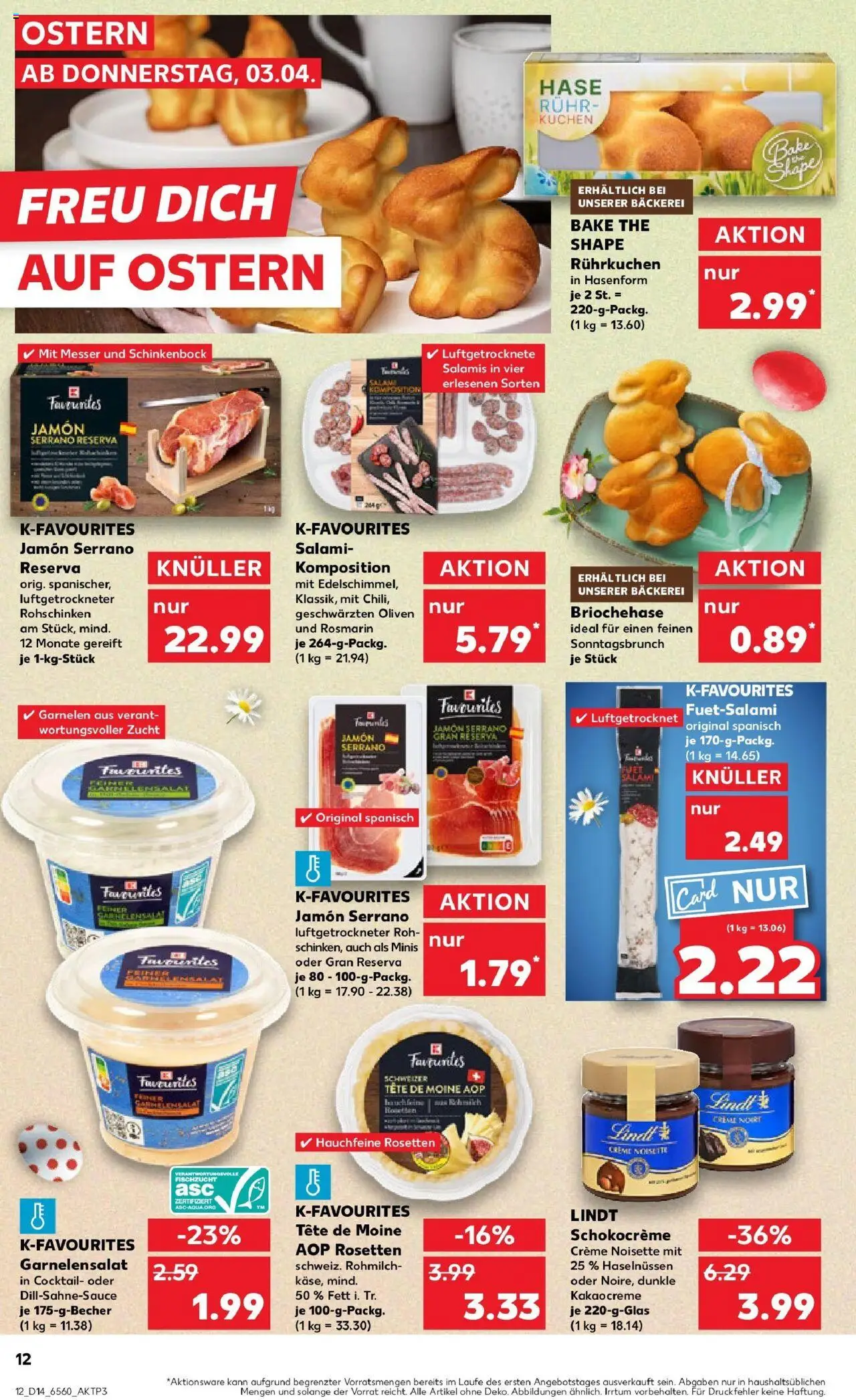 Kaufland - Moers-Hochstraß, Römerstraße 570 - gültig ab dem 03.04.2025 | Seite: 12 | Produkte: Garnelen, Creme, Salami, Kuchen