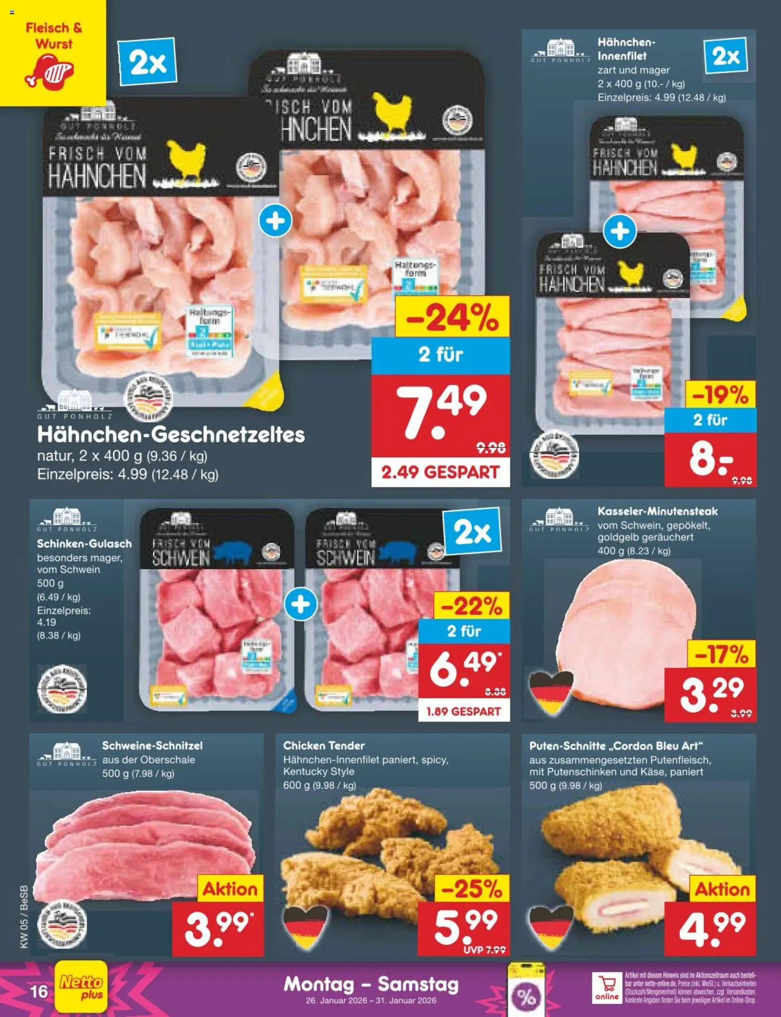 Netto Marken-Discount Prospekt 	 – gültig ab 26.01.2026 | Seite: 18 | Produkte: Hahnchen, Wurst, Fleisch