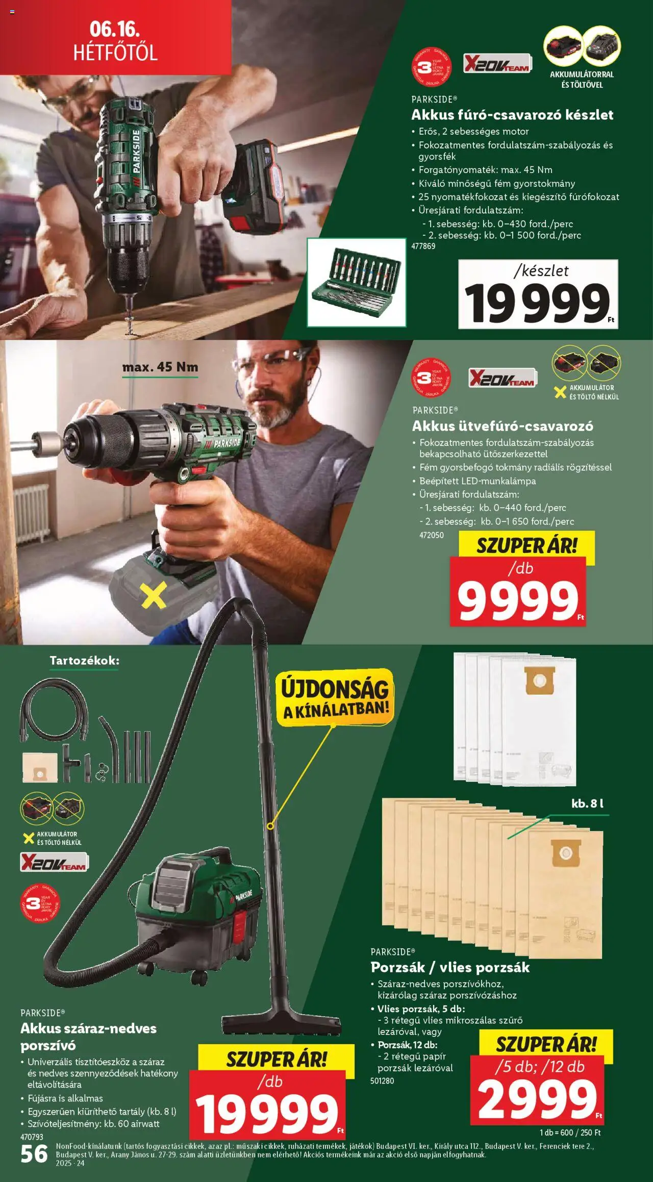 Lidl akciós ujság - amely érvényes a következő dátumtól: 12.06.2025 | Oldal: 56 | Termékek: Parkside, Porszívó, Akkumulátor, Töltő