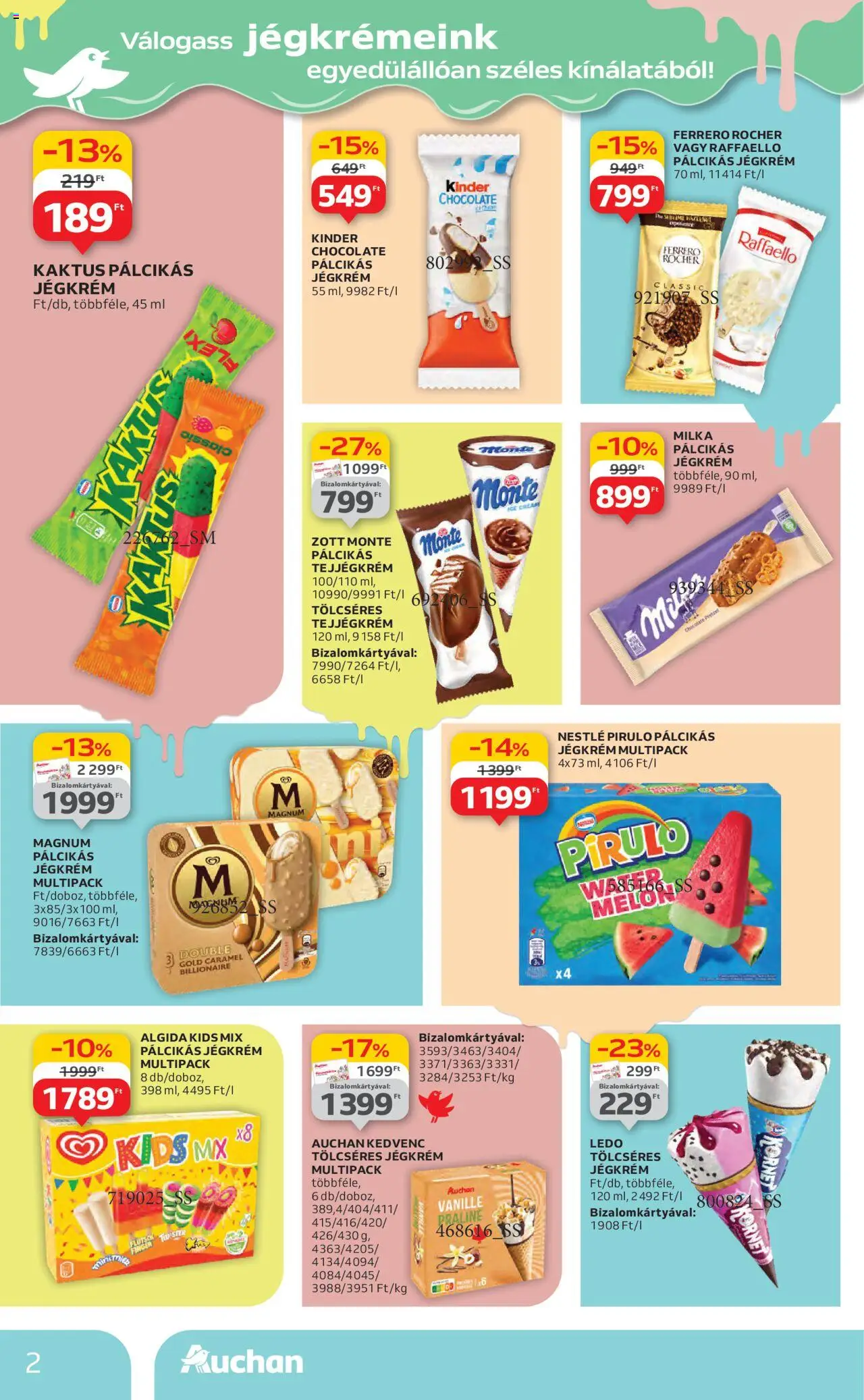 Auchan akciós ujság - amely érvényes a következő dátumtól: 19.06.2025 | Oldal: 2 | Termékek: Magnum, Raffaello, Praliné, Pálcikás jégkrém