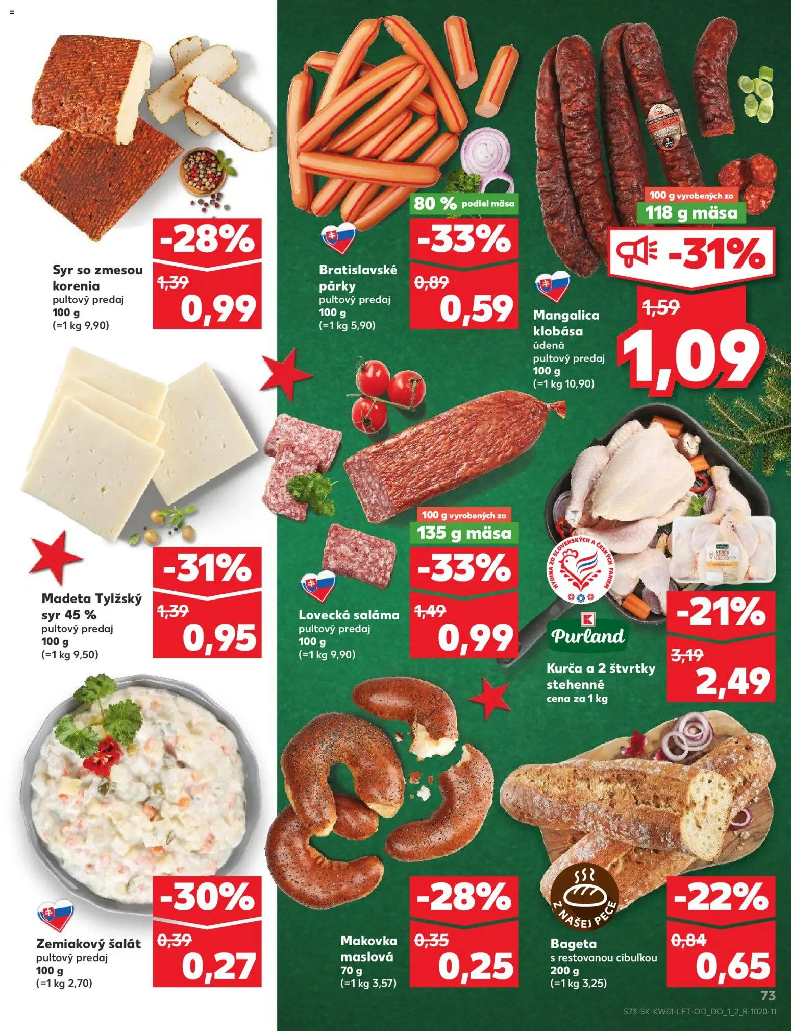 Nové Kaufland akcie – leták je platný od 18.12.2025 | Strana: 73 | Produkty: Saláma, Makovka, Párky, Kurča