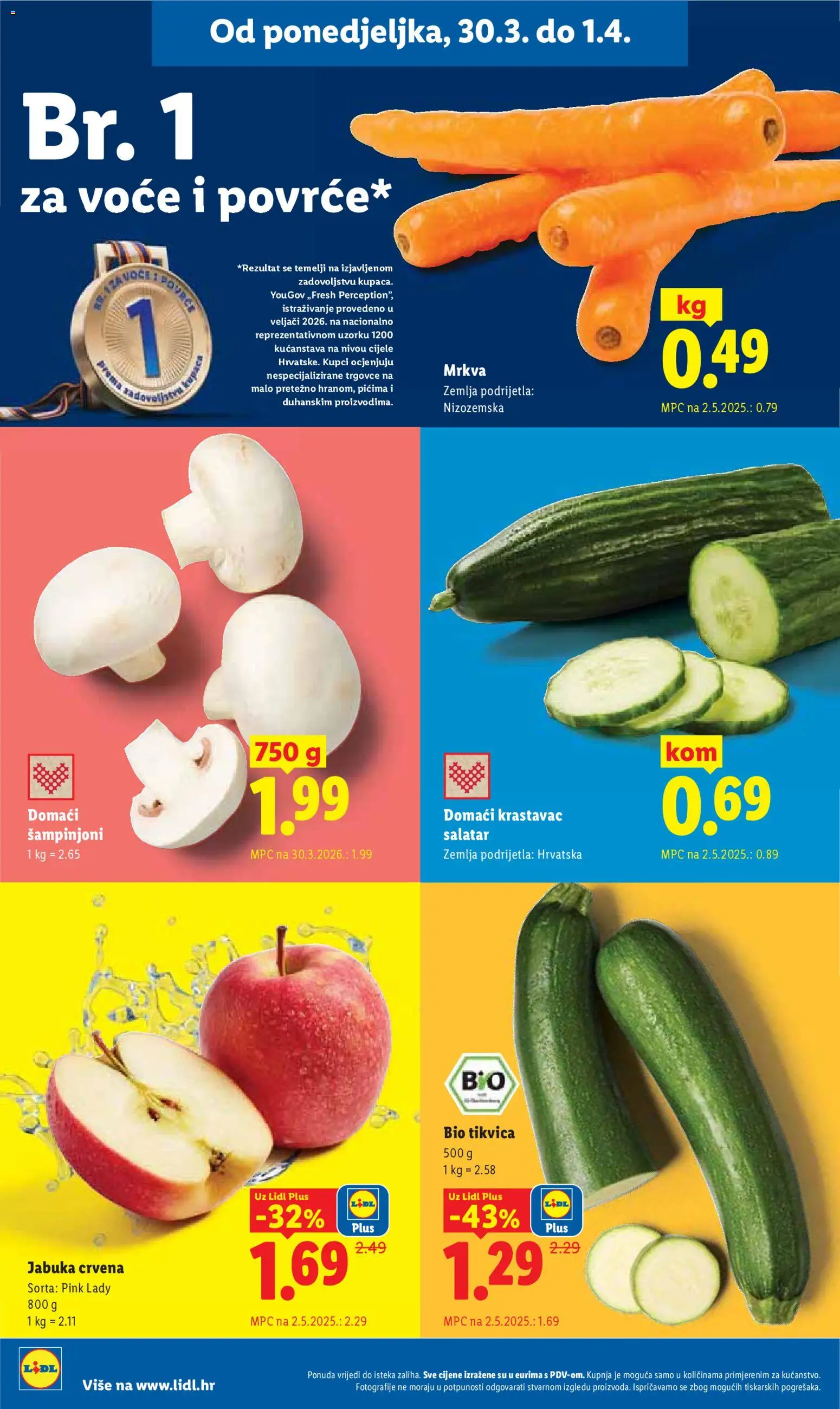Lidl katalog | vrijedi od 30.03.2026 | Stranica: 12 | Proizvodi: Krastavac, Šampinjoni, Voće, Jabuka