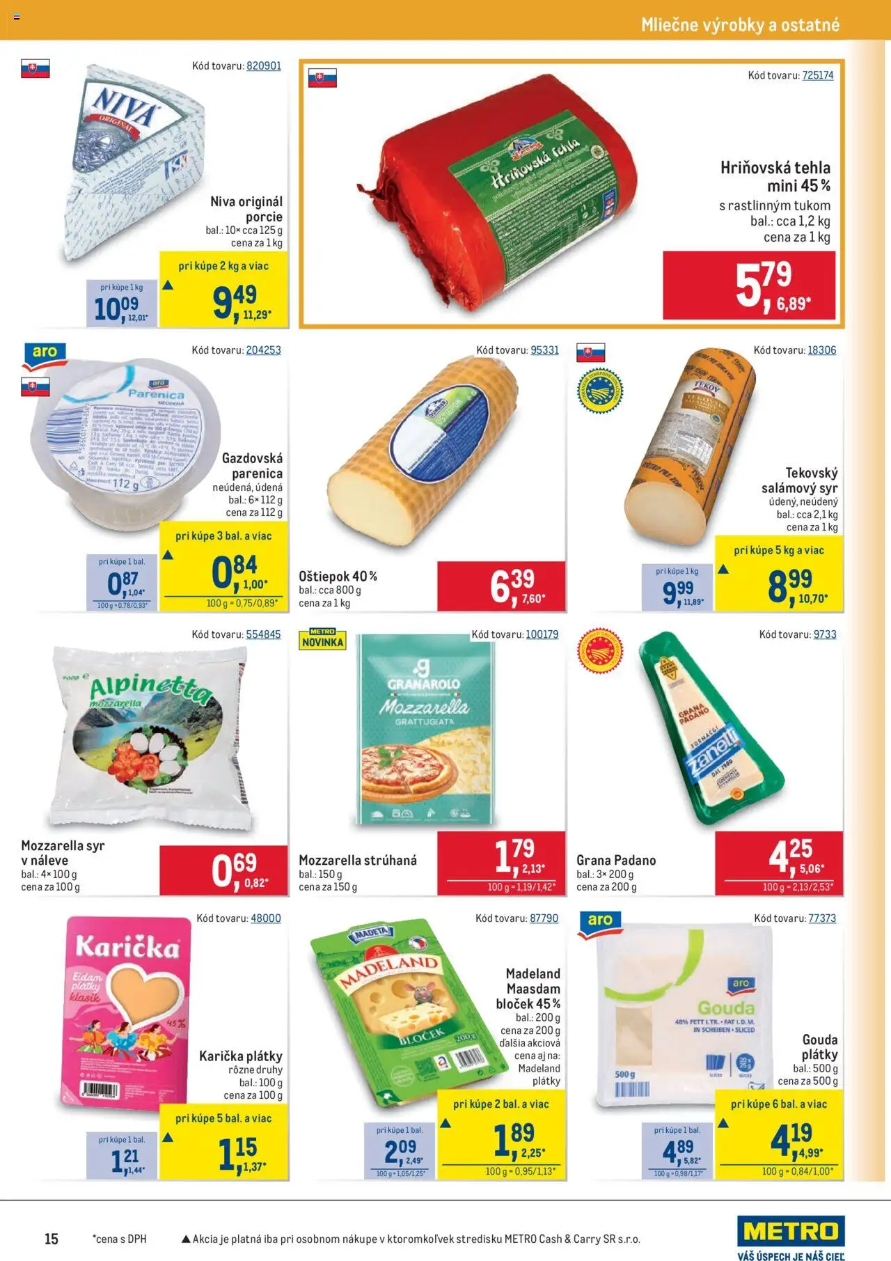 Metro maloobchod │ platný od 18.06.2025 | Strana: 15 | Produkty: Syr, Gouda, Eidam, Mozzarella