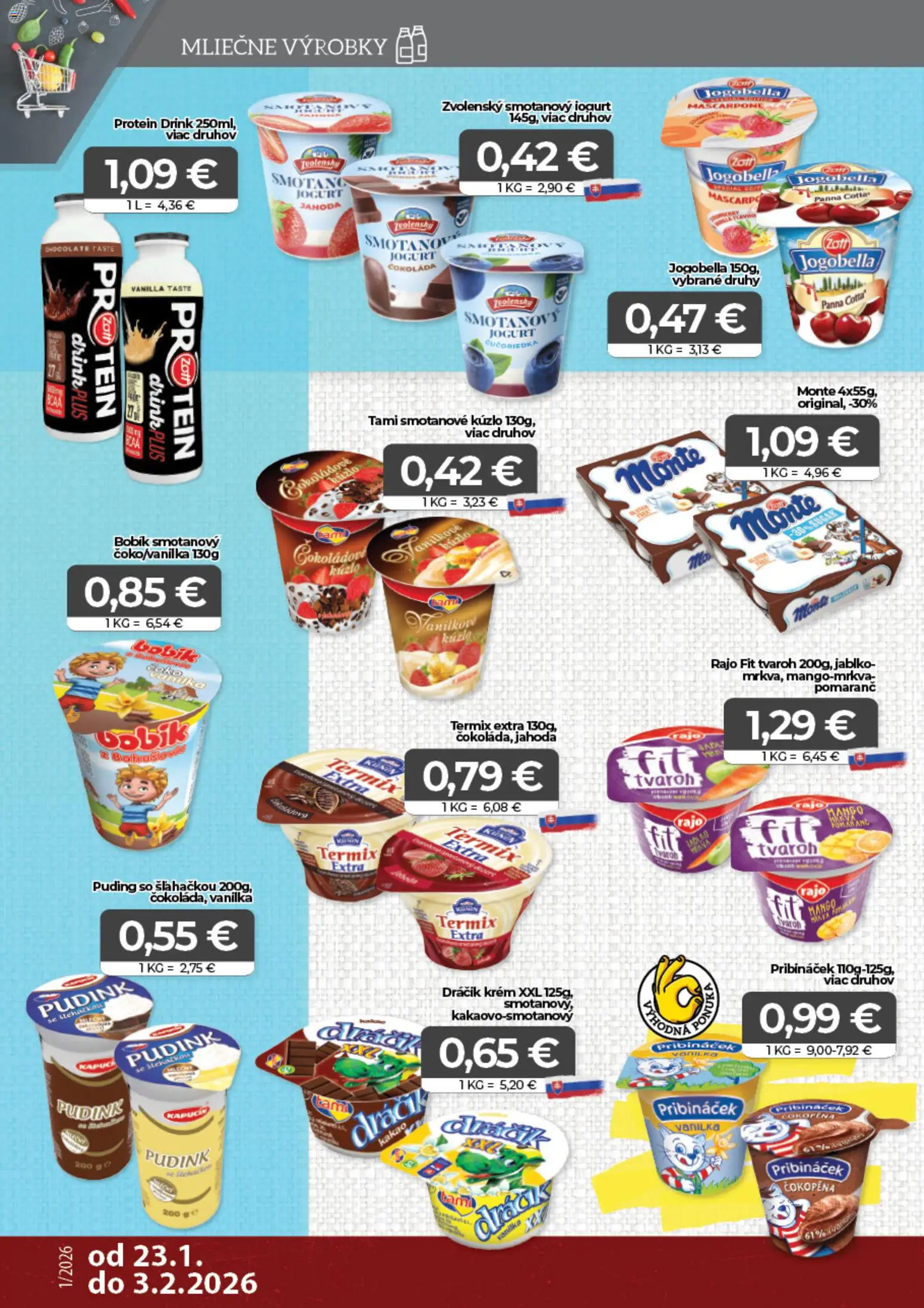 Nové CBA Komfos akcie – leták je platný od 23.01.2026 | Strana: 4 | Produkty: Protein, Puding, Krém, Mango