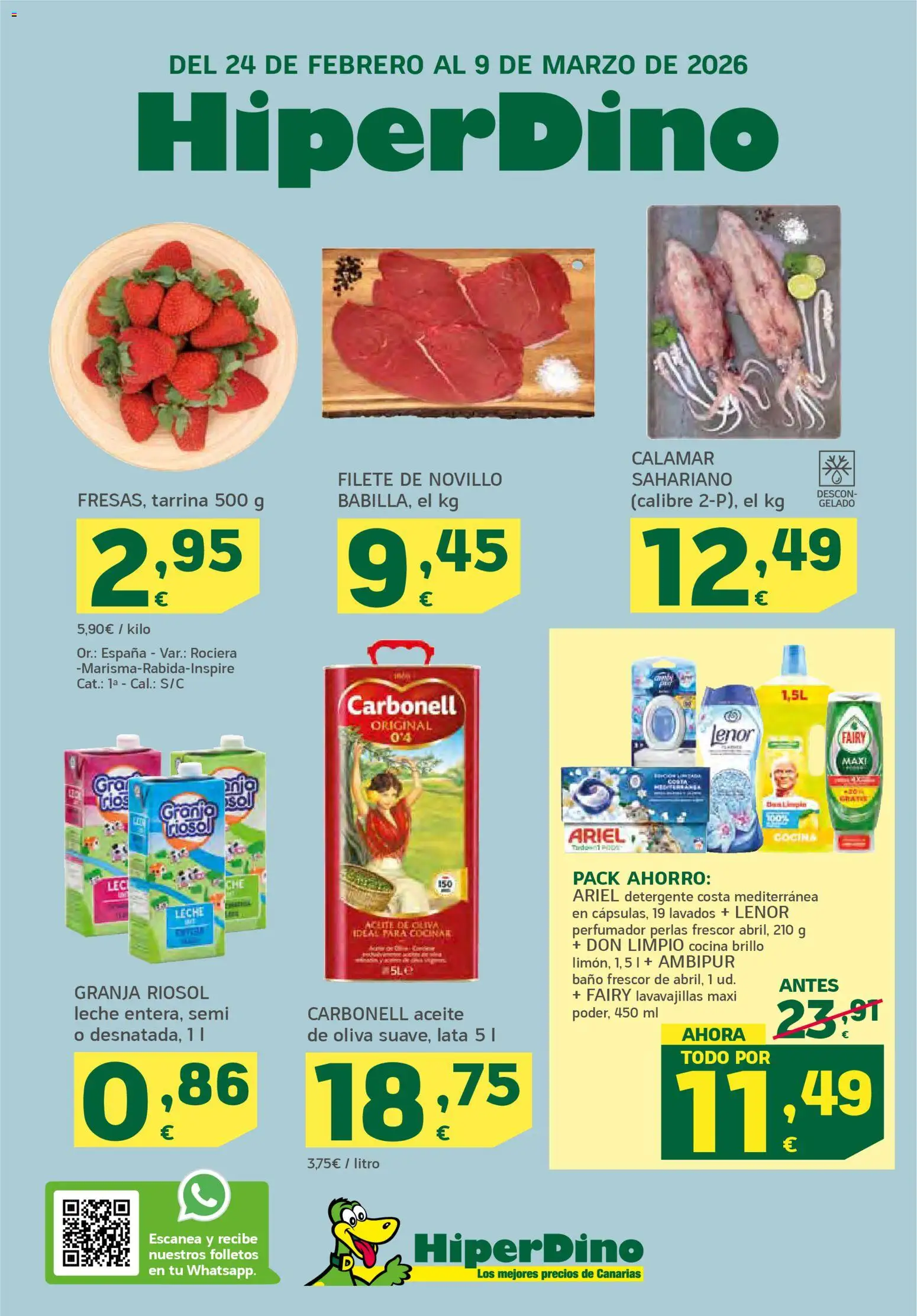 HiperDino folleto │ válido desde el 24.02.2026 | Página: 1 | Productos: Detergente, Leche, Filete, Baño
