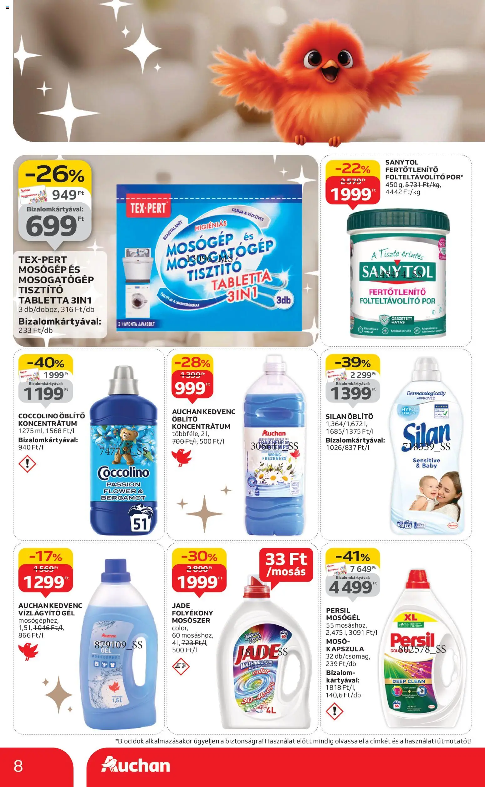 Auchan akciós ujság - amely érvényes a következő dátumtól: 27.12.2025 | Oldal: 8 | Termékek: Mosógél, Öblítő, Folteltávolító, Mosogatógép tisztító
